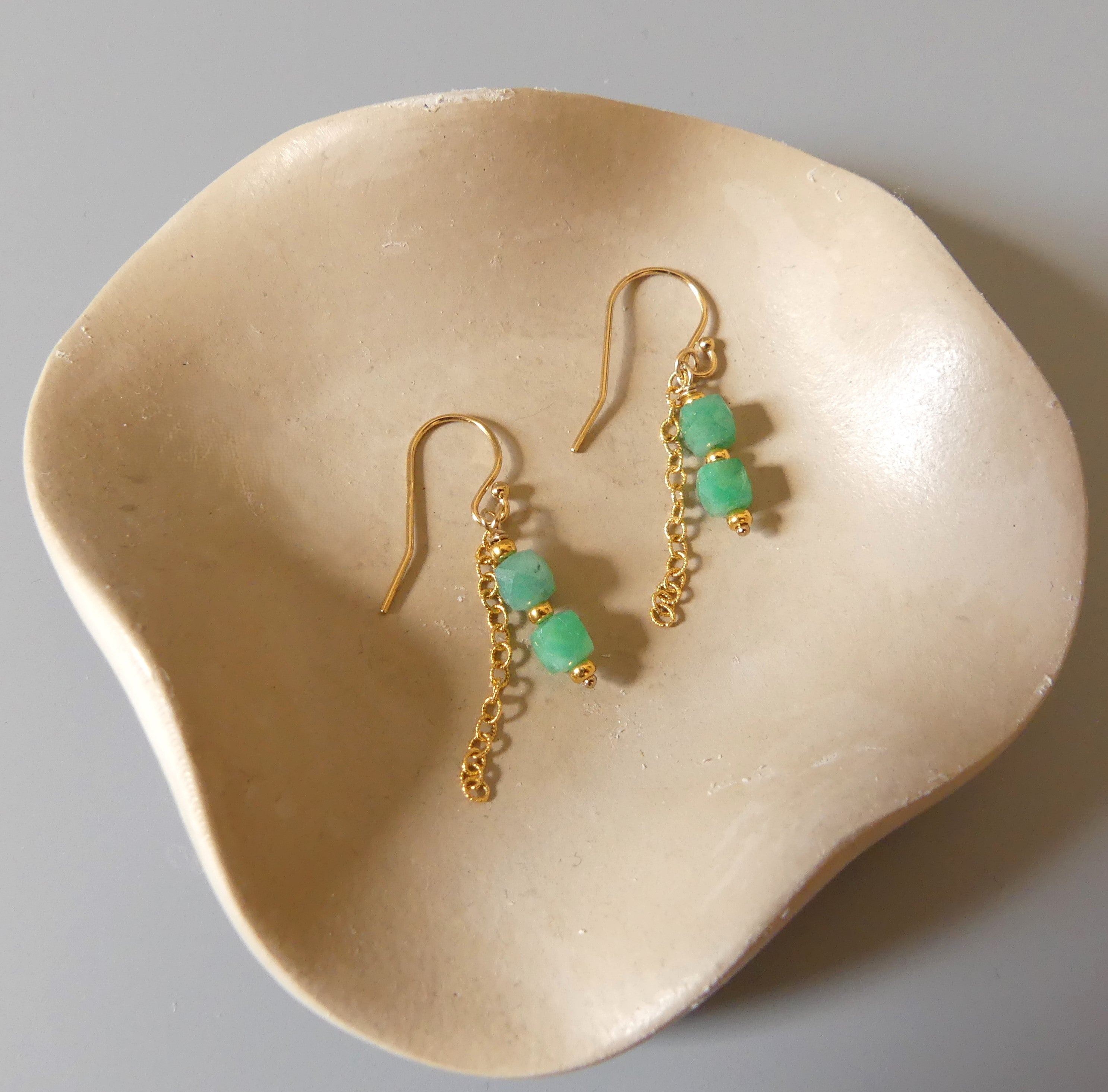 dainty emerald dangle earrings gold filled