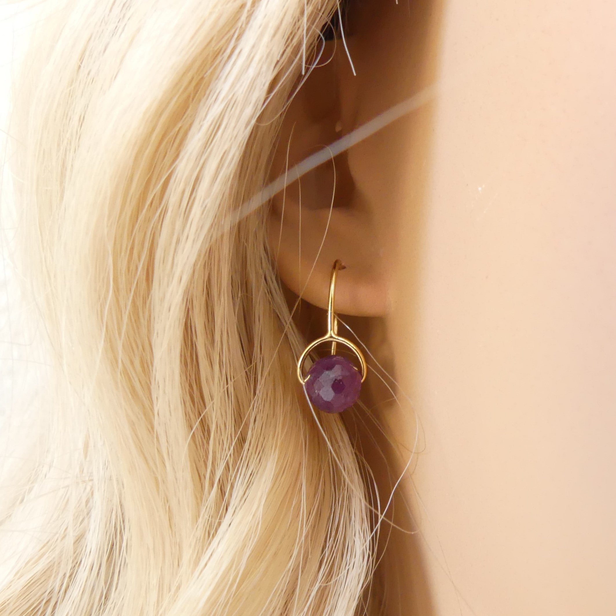 minimalist purple sapphire drop earrings handmade