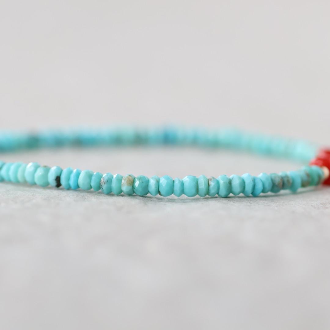 Arizona Turquoise And Italian Coral Bracelet Dainty Gemstone Jewelry Minimalist December Birthstone Birthday Gift Women Christmas Mom Wife