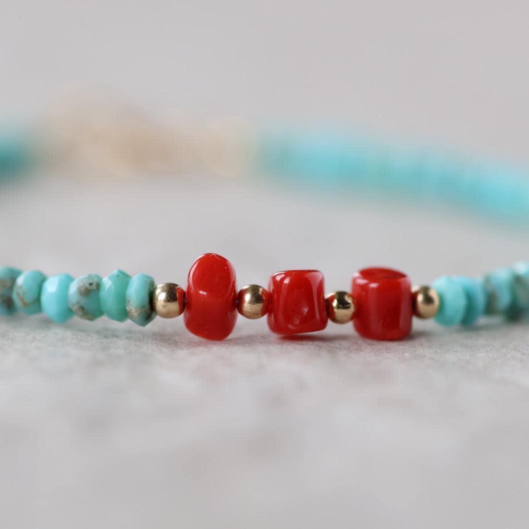 Arizona Turquoise And Italian Coral Bracelet Dainty Gemstone Jewelry Minimalist December Birthstone Birthday Gift Women Christmas Mom Wife