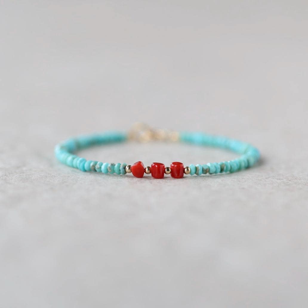 Arizona Turquoise And Italian Coral Bracelet Dainty Gemstone Jewelry Minimalist December Birthstone Birthday Gift Women Christmas Mom Wife