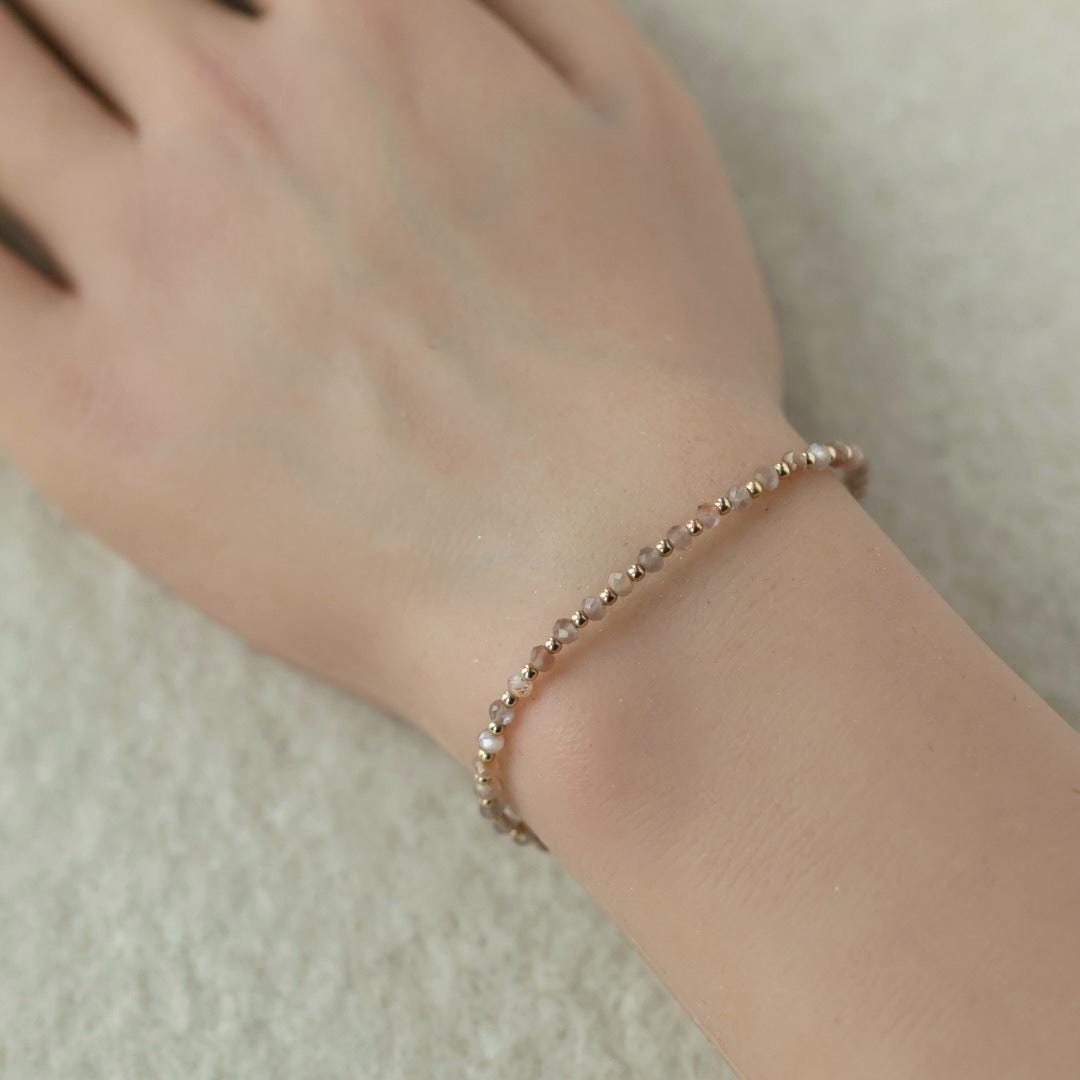 Chocolate Moonstone Bracelet Dainty Gemstone Beaded Jewelry Minimalist June Birthstone Birthday Gift for Women Mom Wife Friend Daughter