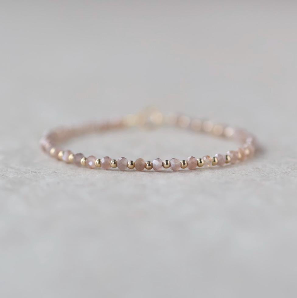 Chocolate Moonstone Bracelet Dainty Gemstone Beaded Jewelry Minimalist June Birthstone Birthday Gift for Women Mom Wife Friend Daughter