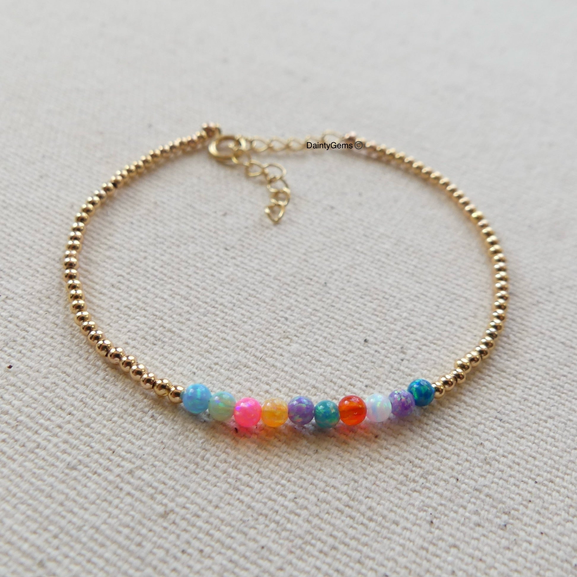 multi color rainbow opals and gold filled beaded bracelet October birthstone jewelry meaningful gift unique and handmade small business