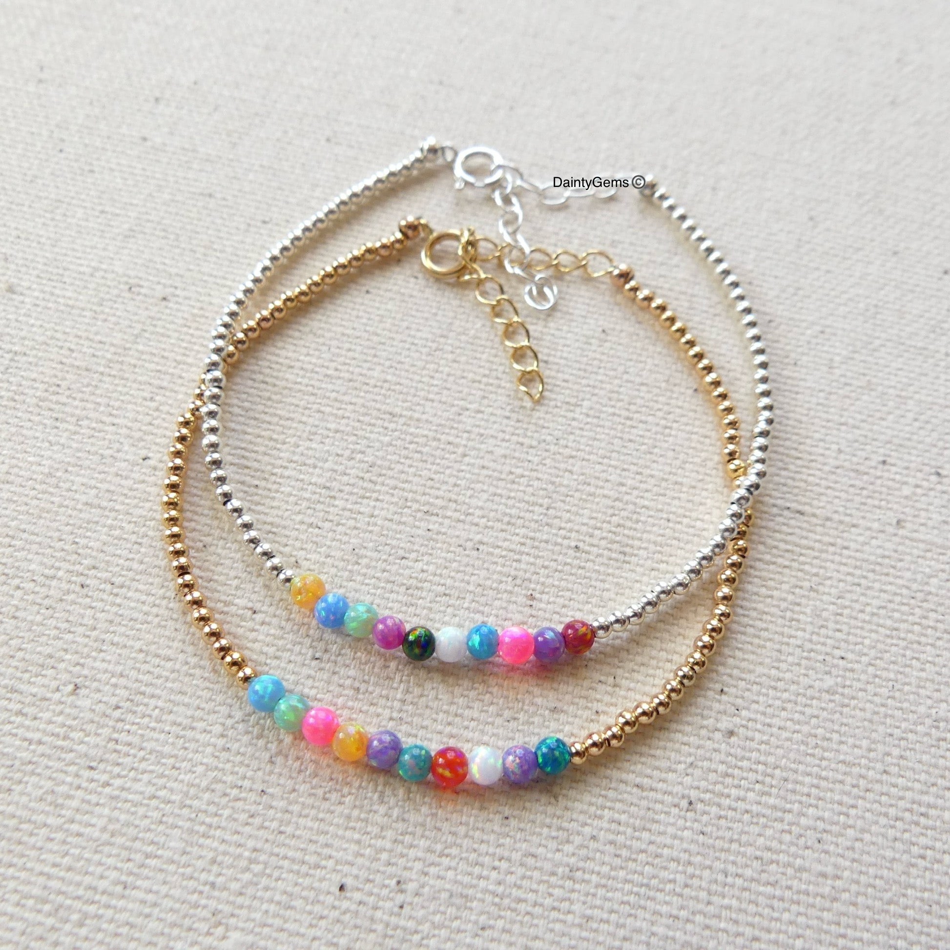 multi color rainbow opals and gold filled beaded bracelet October birthstone jewelry meaningful gift unique and handmade small business