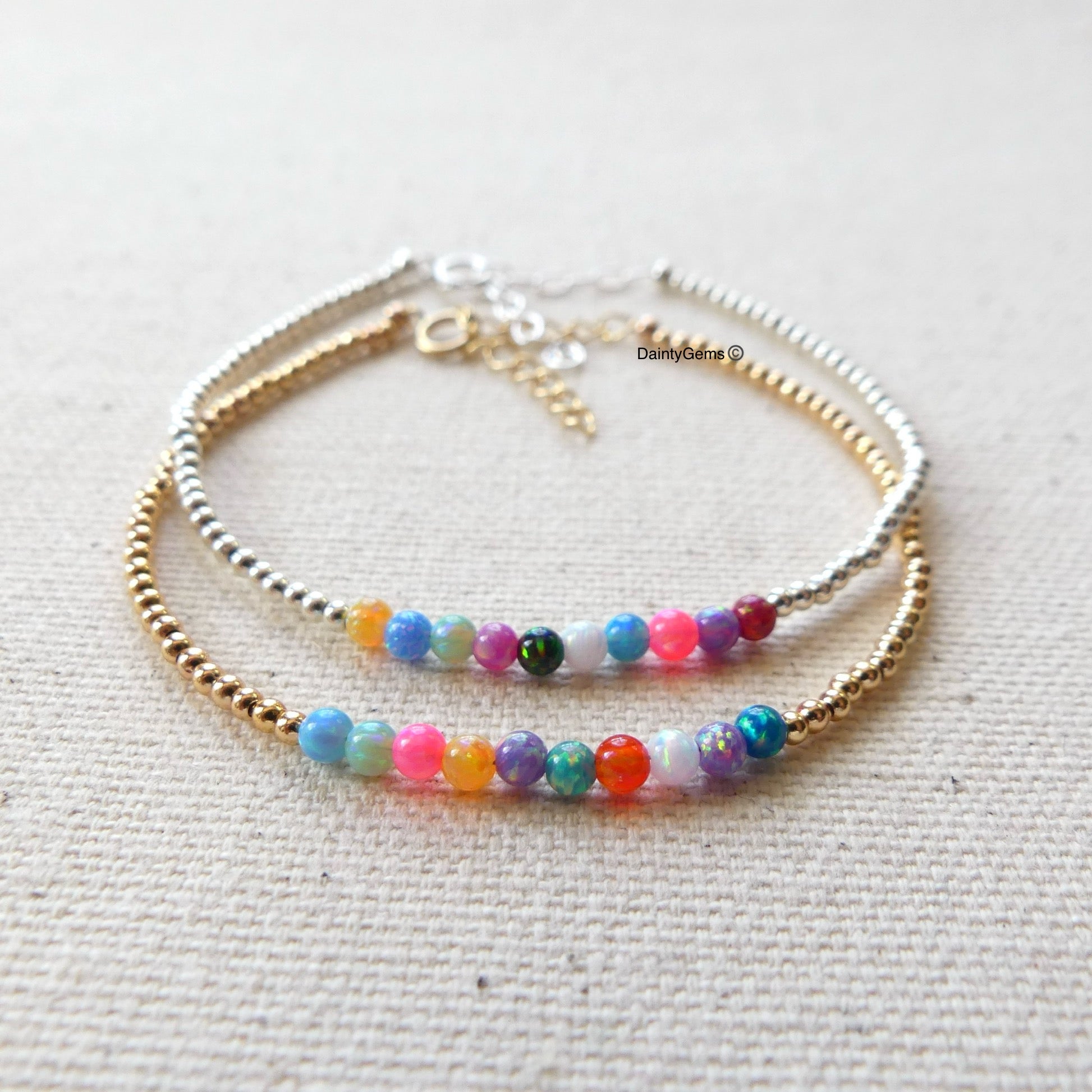 multi color rainbow opals and gold filled beaded bracelet October birthstone jewelry meaningful gift unique and handmade small business