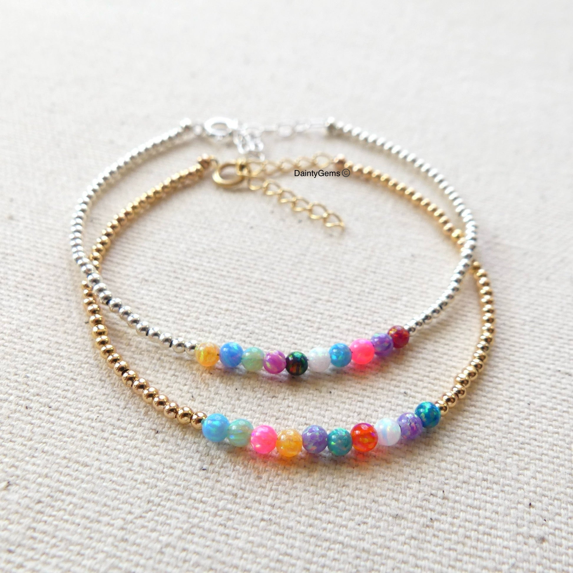 multi color rainbow opals and gold filled beaded bracelet October birthstone jewelry meaningful gift unique and handmade small business