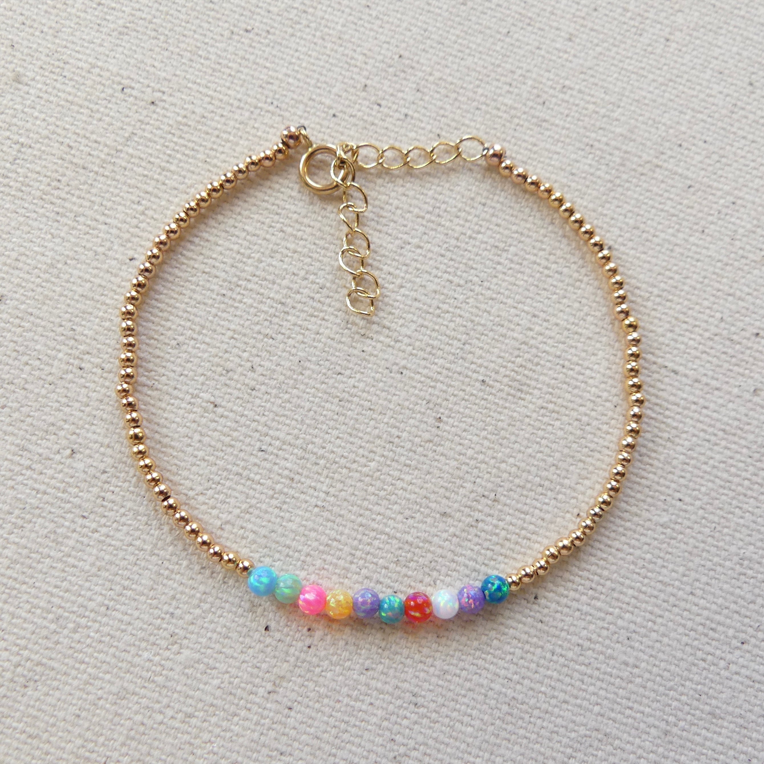 multi color rainbow opals and gold filled beaded bracelet October birthstone jewelry meaningful gift unique and handmade small business