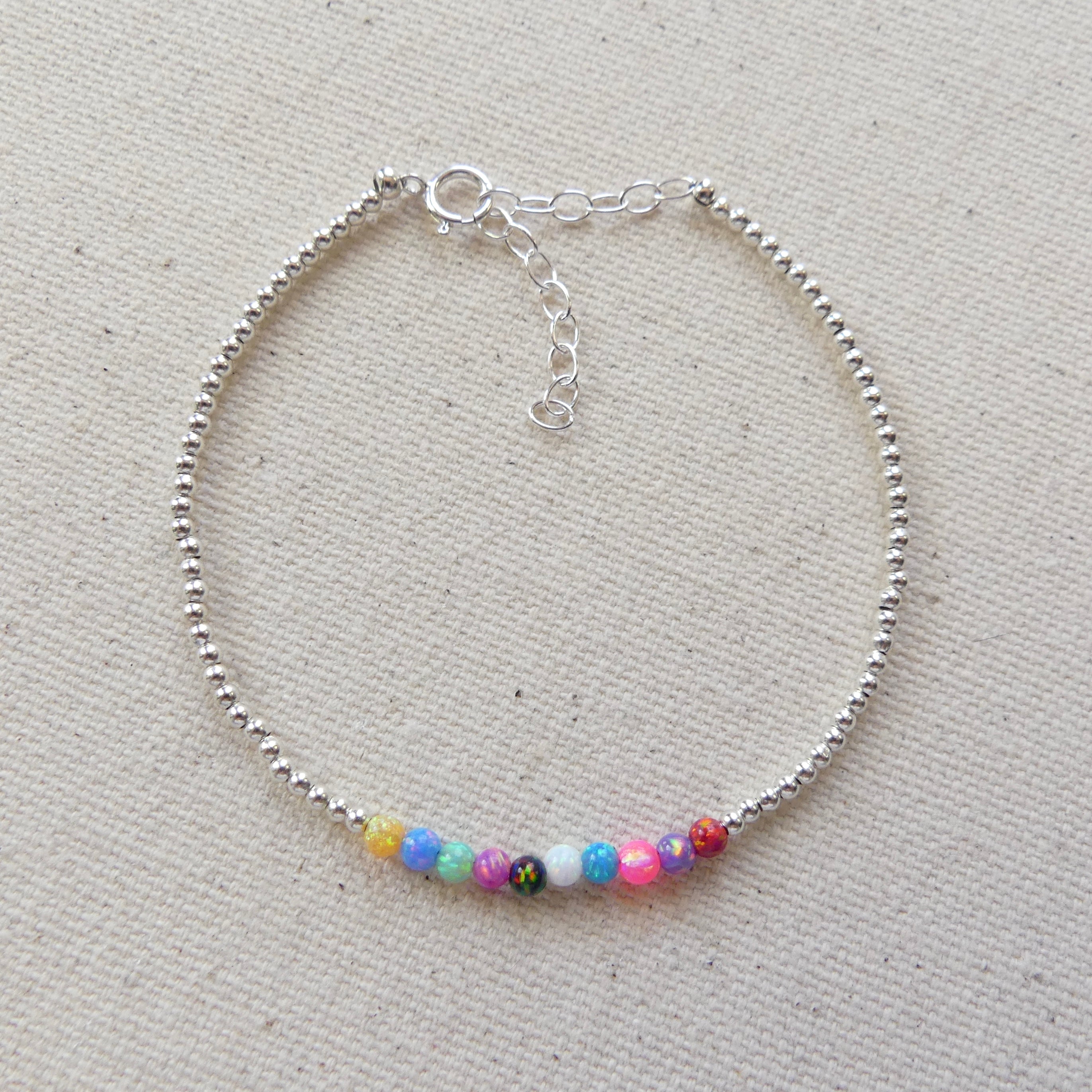 multi color rainbow opals and gold filled beaded bracelet October birthstone jewelry meaningful gift unique and handmade small business