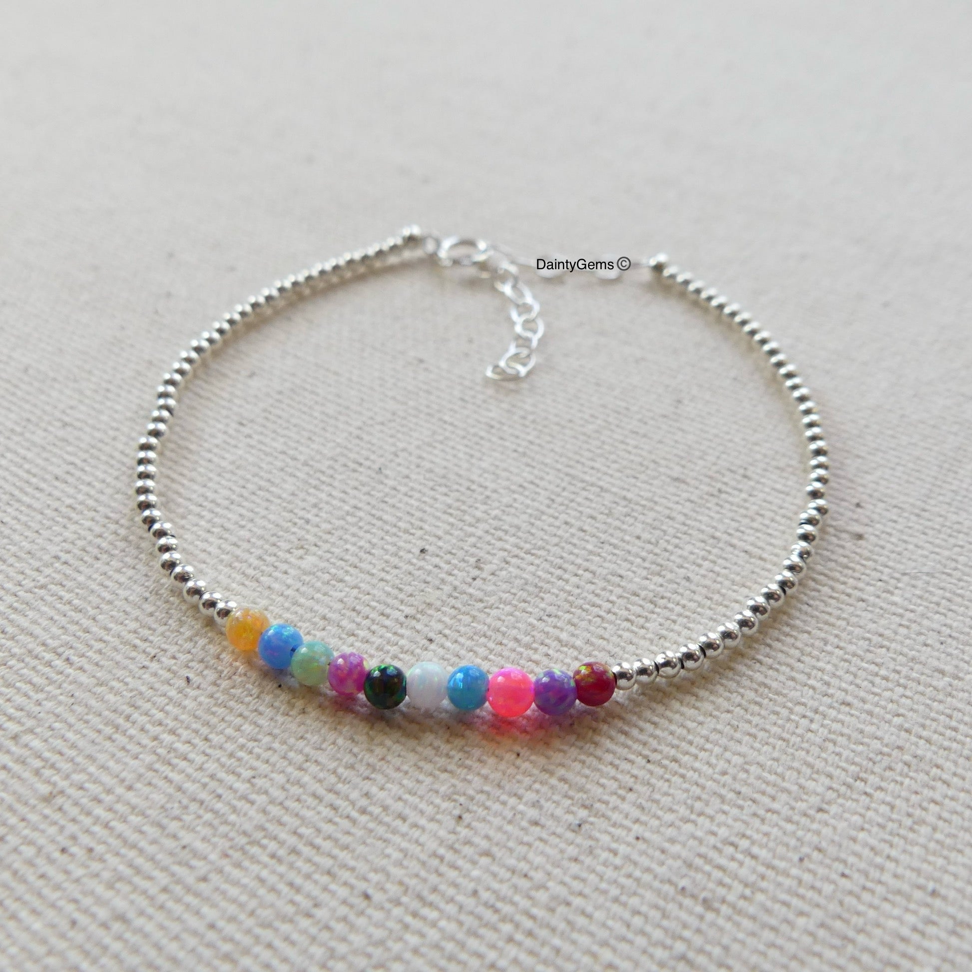 multi color rainbow opals and gold filled beaded bracelet October birthstone jewelry meaningful gift unique and handmade small business