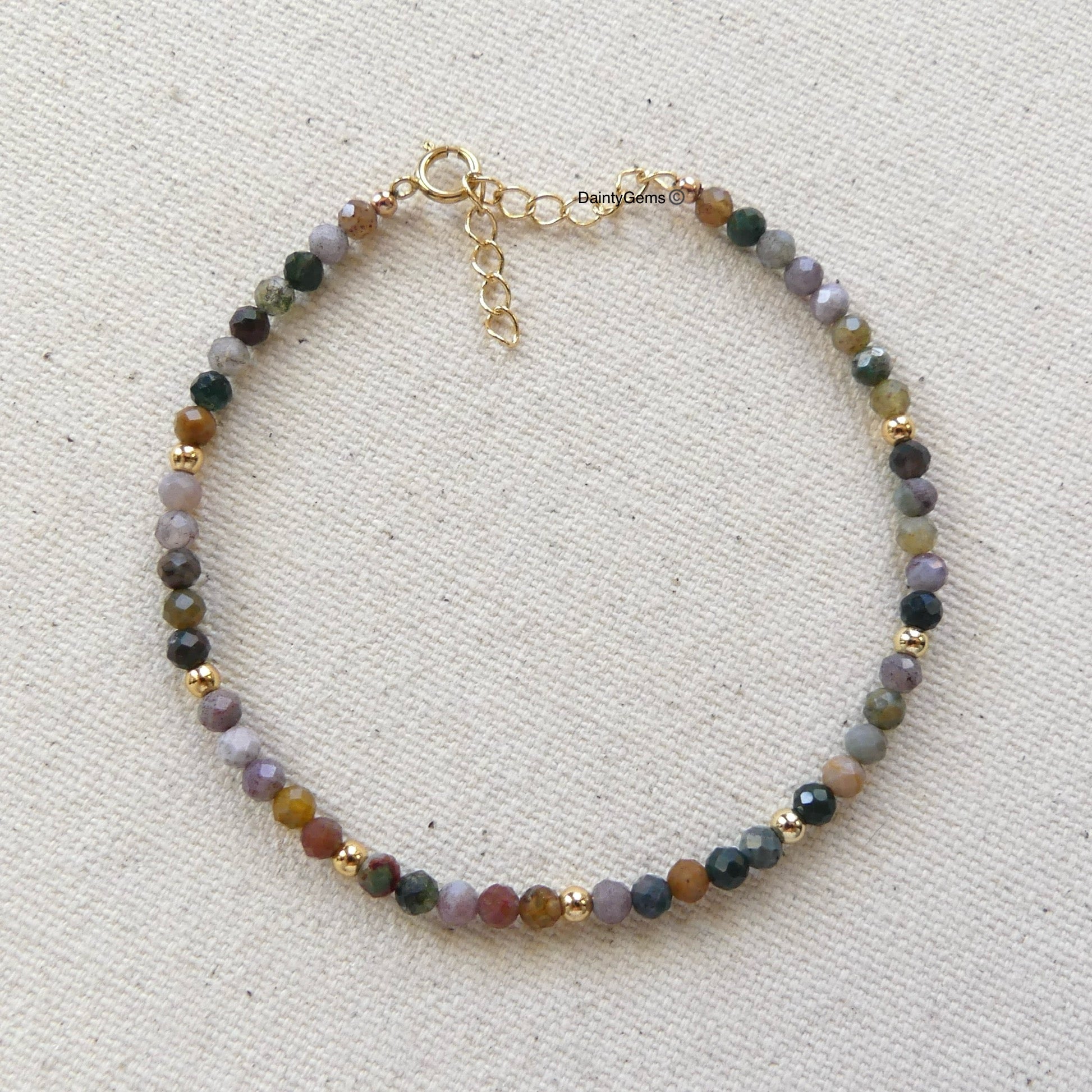 dainty and delicate Indian agate bracelet moss agate jewelry minimalist gold filled meaningful gift unique handmade small business