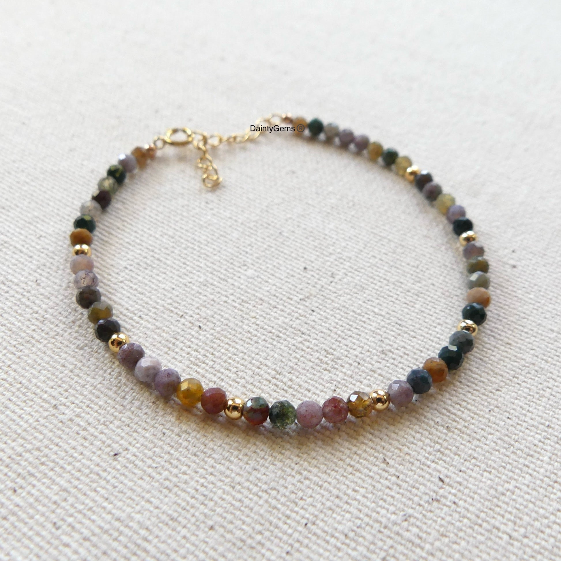 dainty and delicate Indian agate bracelet moss agate jewelry minimalist gold filled meaningful gift unique handmade small business