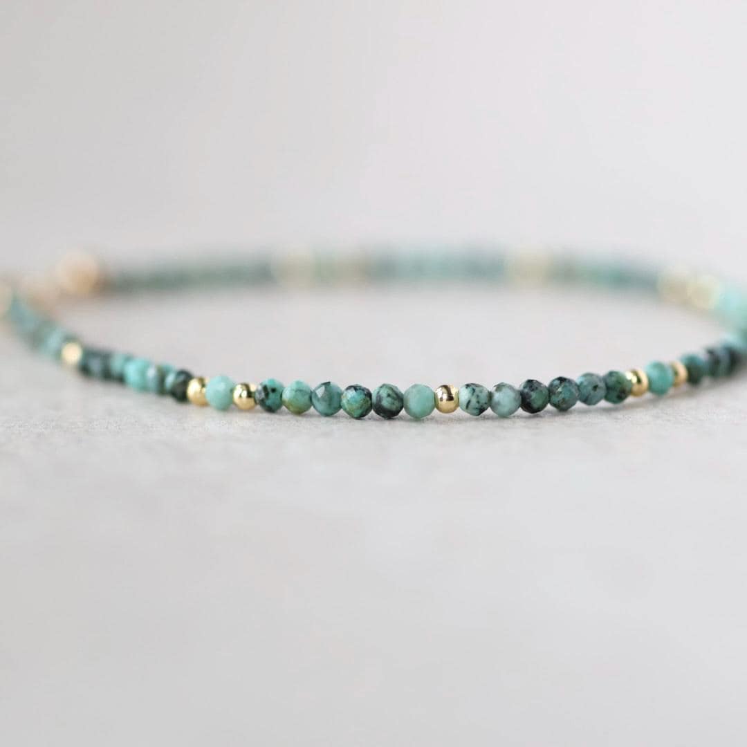 Tiny Turquoise Bracelet Dainty Gemstone Beaded Bracelet Minimalist Blue Green Crystal December Birthstone Birthday Gift Daughter Wife Mom