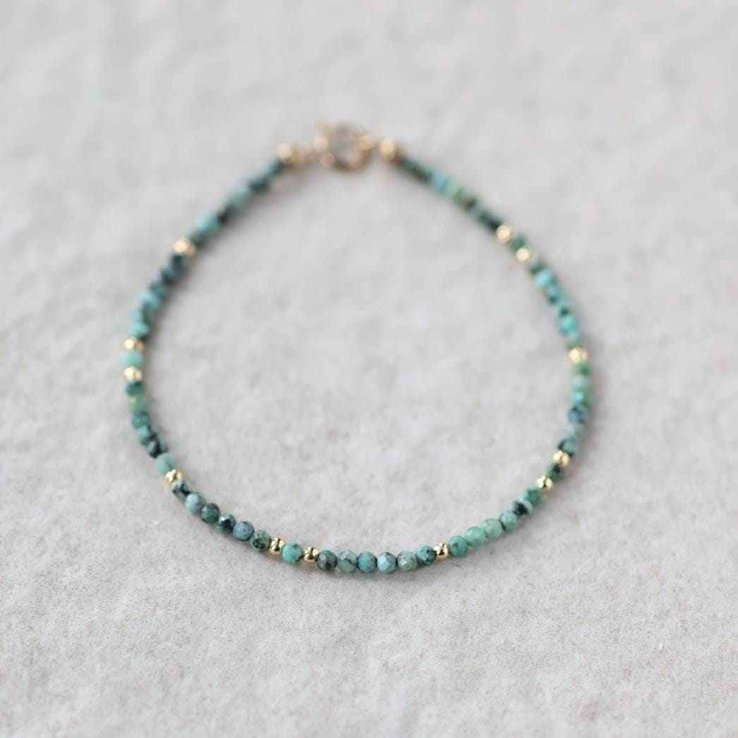 Tiny Turquoise Bracelet Dainty Gemstone Beaded Bracelet Minimalist Blue Green Crystal December Birthstone Birthday Gift Daughter Wife Mom