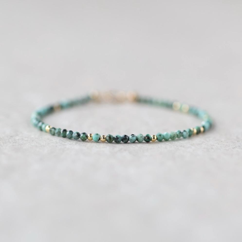 Tiny Turquoise Bracelet Dainty Gemstone Beaded Bracelet Minimalist Blue Green Crystal December Birthstone Birthday Gift Daughter Wife Mom