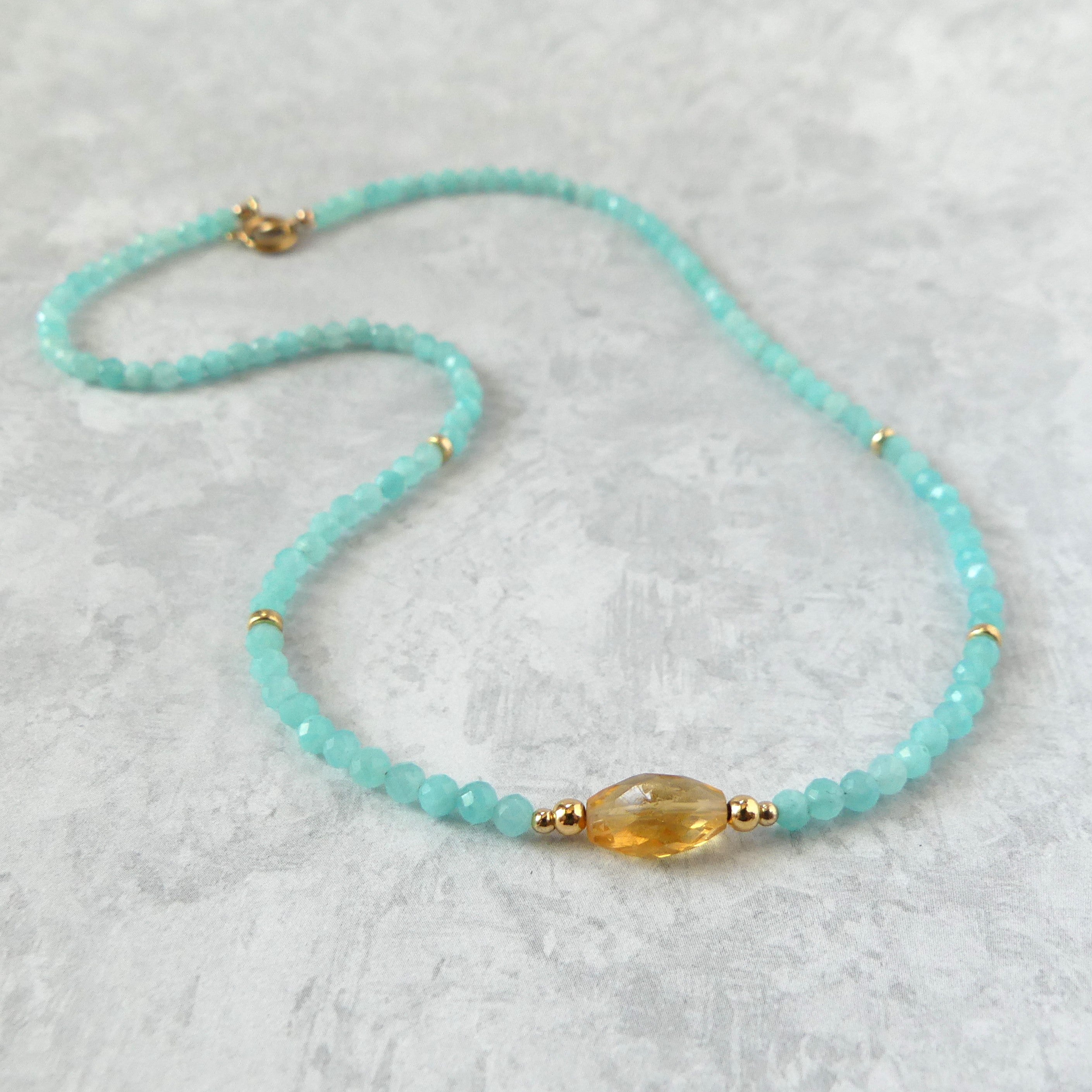 Peruvian amazonite and honey citrine dainty beaded necklace November birthstone jewelry meaningful gift unique and handmade