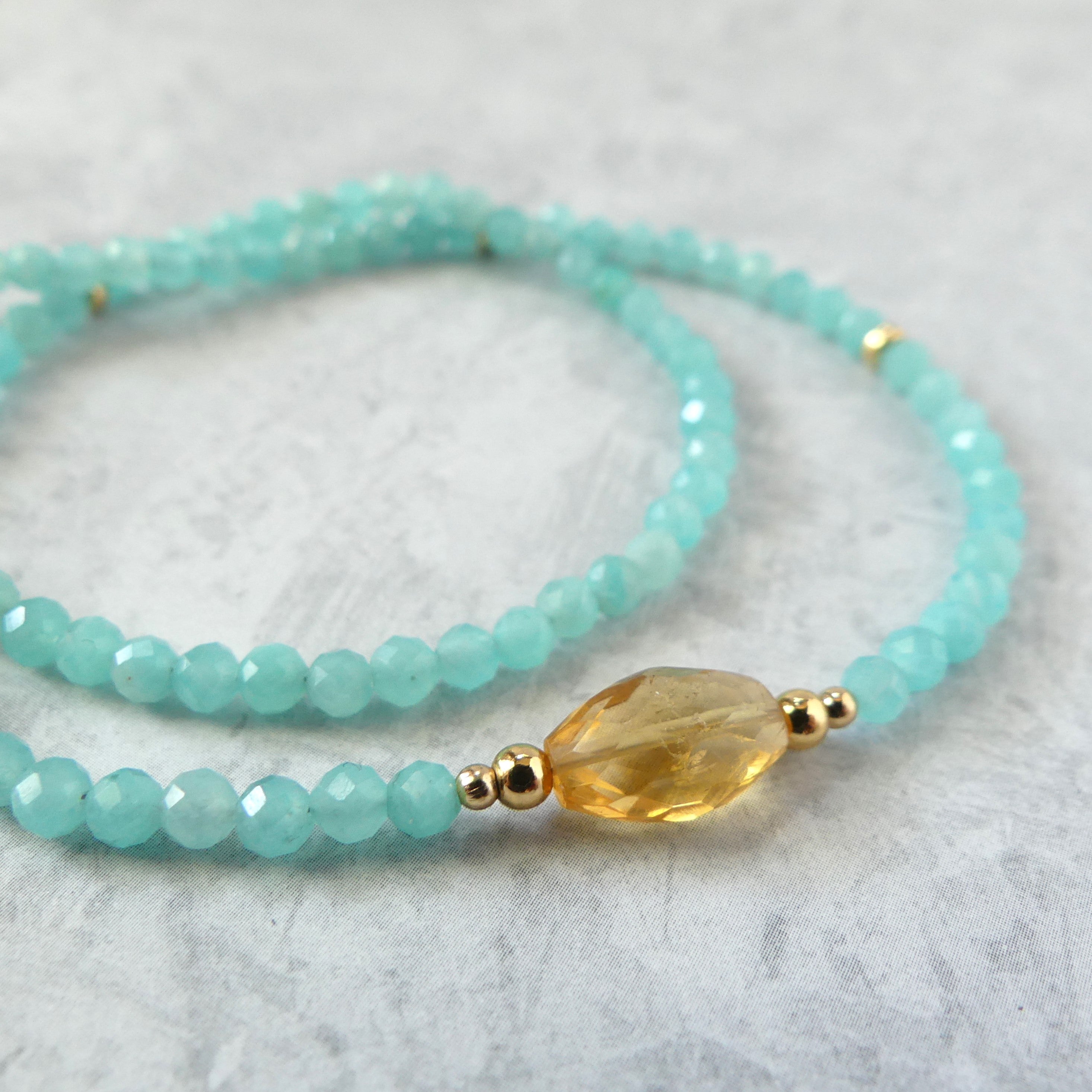 Peruvian amazonite and honey citrine dainty beaded necklace November birthstone jewelry meaningful gift unique and handmade