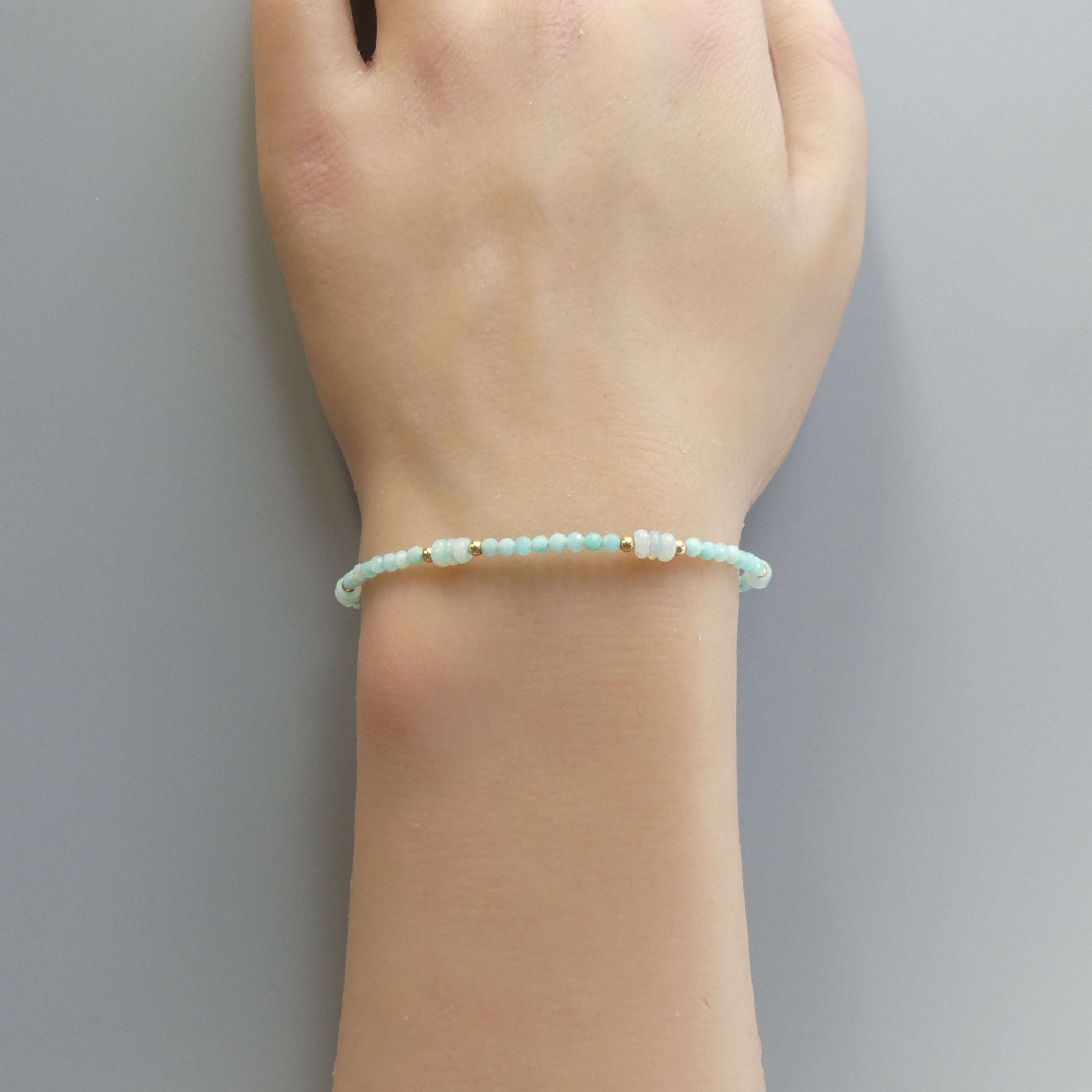 Tiny Opal Bracelet Dainty Amazonite Pastel Blue Opal Beaded Bracelet Gold Filled Minimalist Jewelry Birthstone Gift Bridesmaid Daughter Host