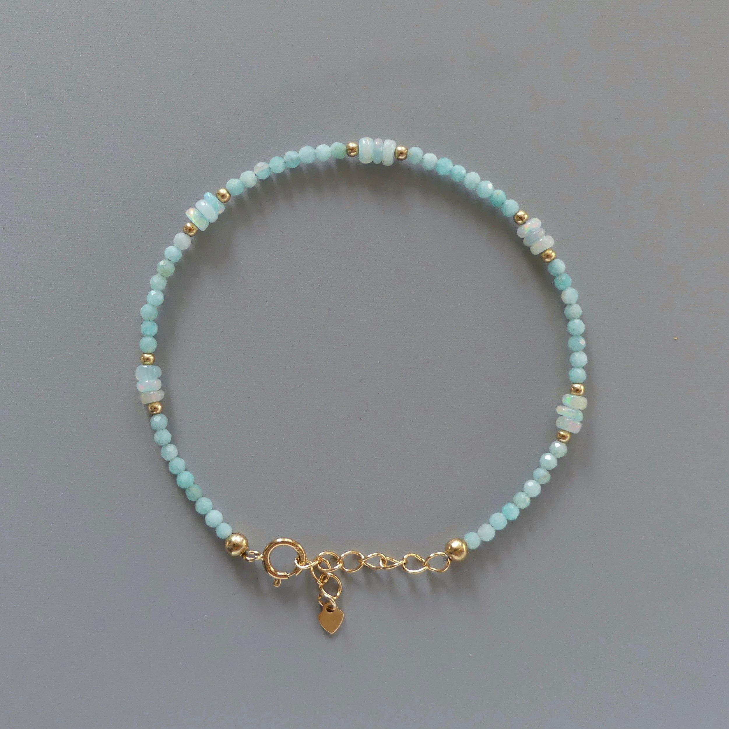 Tiny Opal Bracelet Dainty Amazonite Pastel Blue Opal Beaded Bracelet Gold Filled Minimalist Jewelry Birthstone Gift Bridesmaid Daughter Host