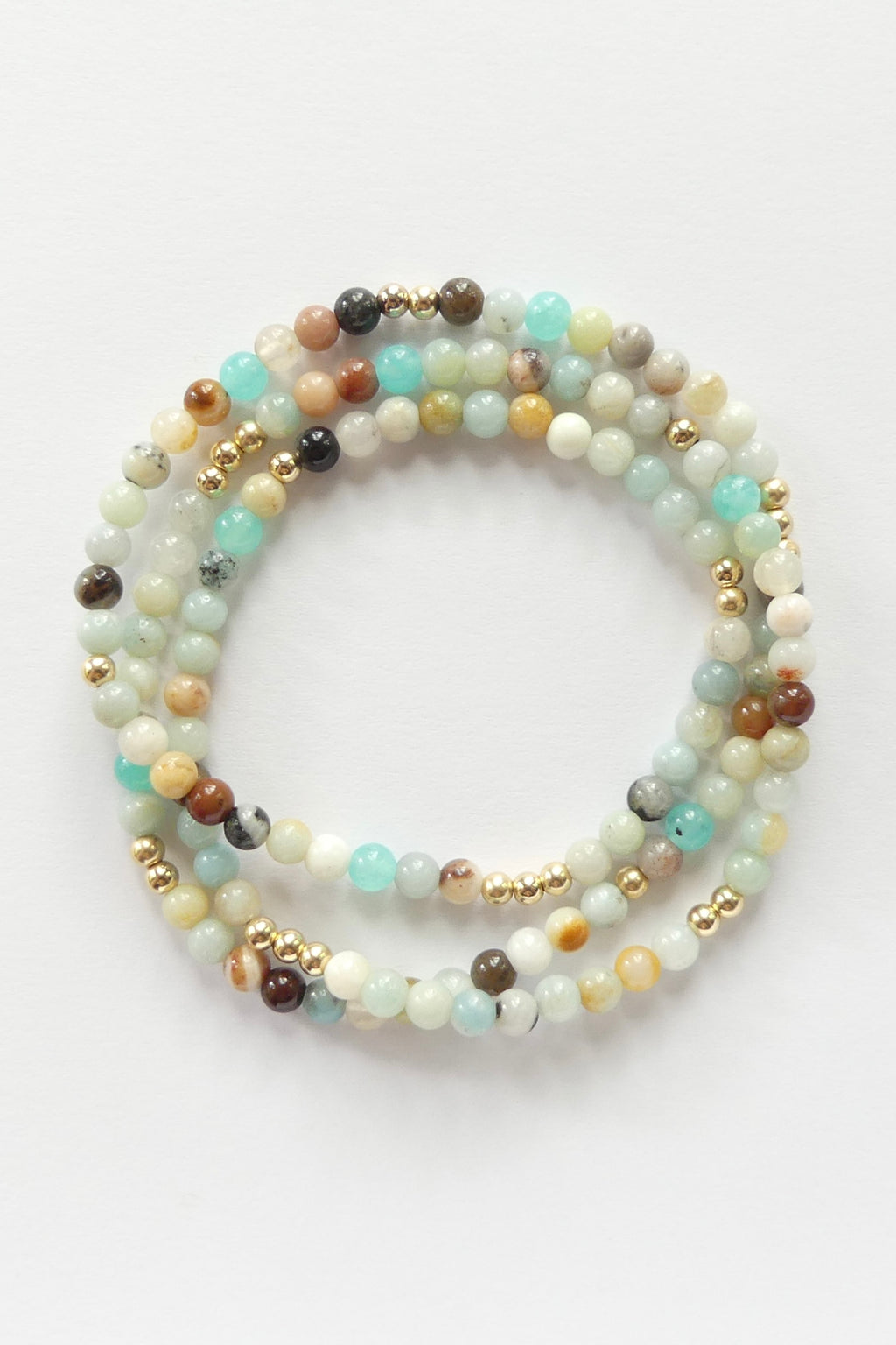 Double wrap bracelet made with matte amazonite beads in soft pastel tones and accented with gold-filled or sterling silver beads