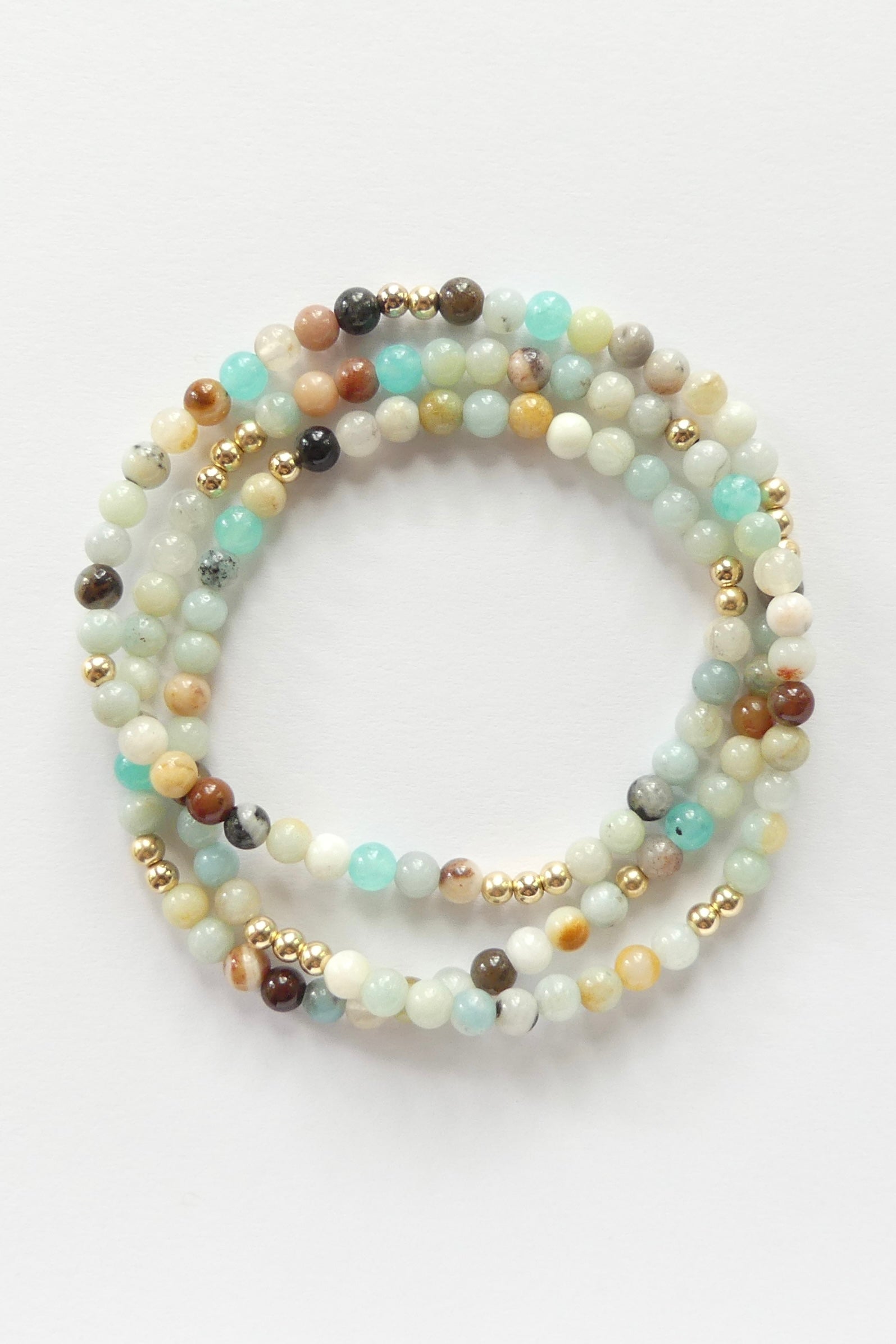 Double wrap bracelet made with matte amazonite beads in soft pastel tones and accented with gold-filled or sterling silver beads