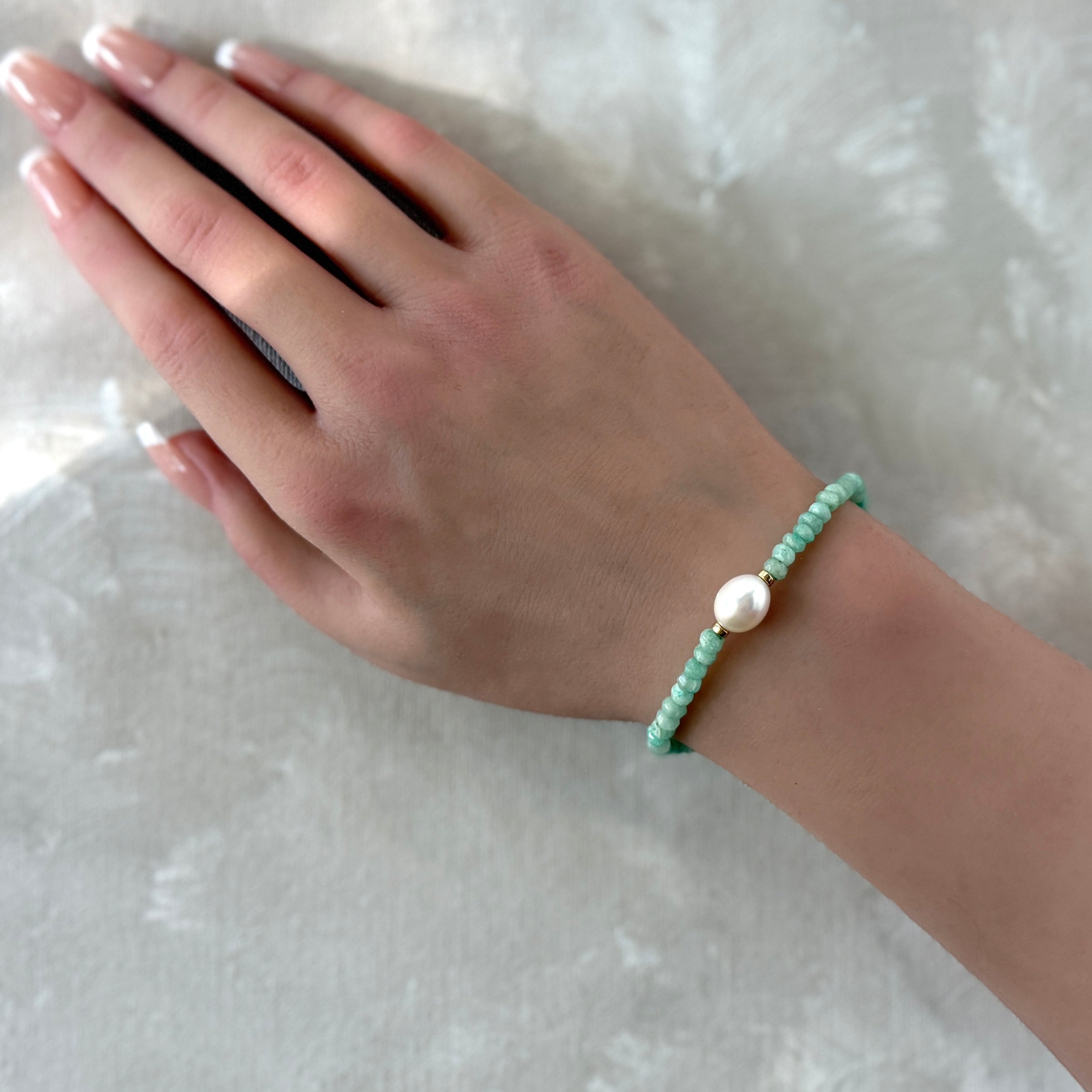 delicate amazonite bracelet with pearl meaningful jewelry gift unique handcrafted calming