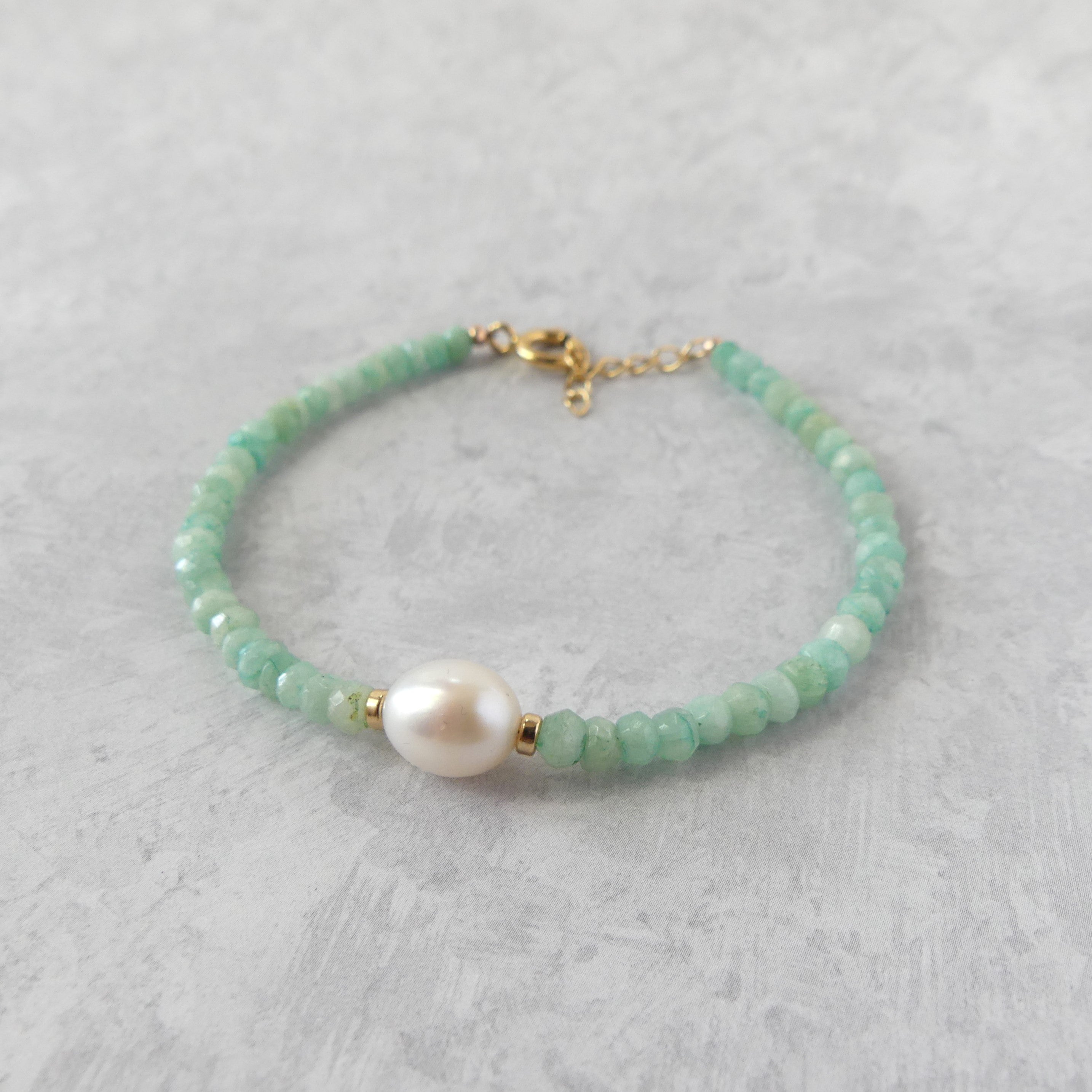 delicate amazonite bracelet with pearl meaningful jewelry gift unique handcrafted calming