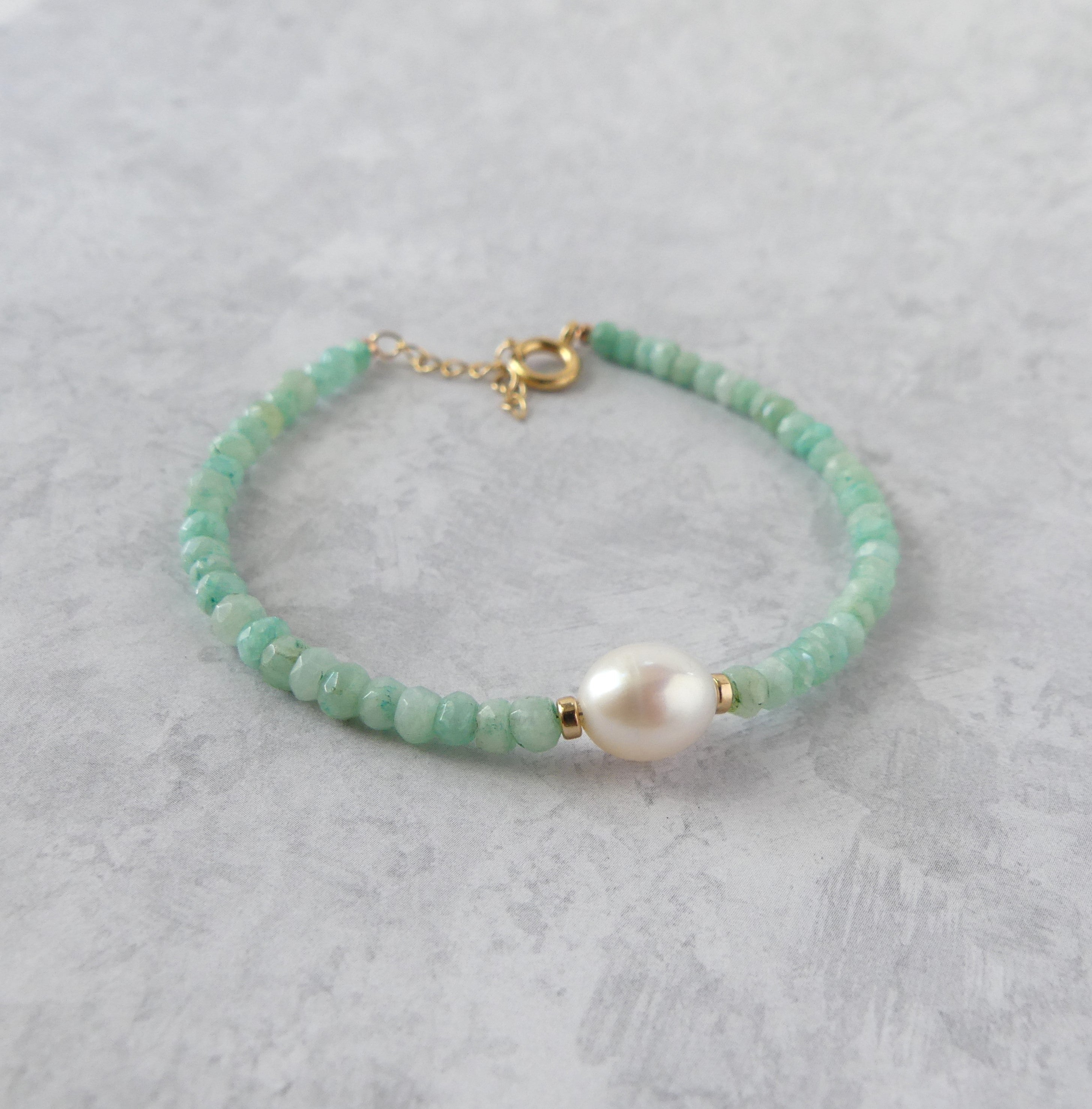 delicate amazonite bracelet with pearl meaningful jewelry gift unique handcrafted calming