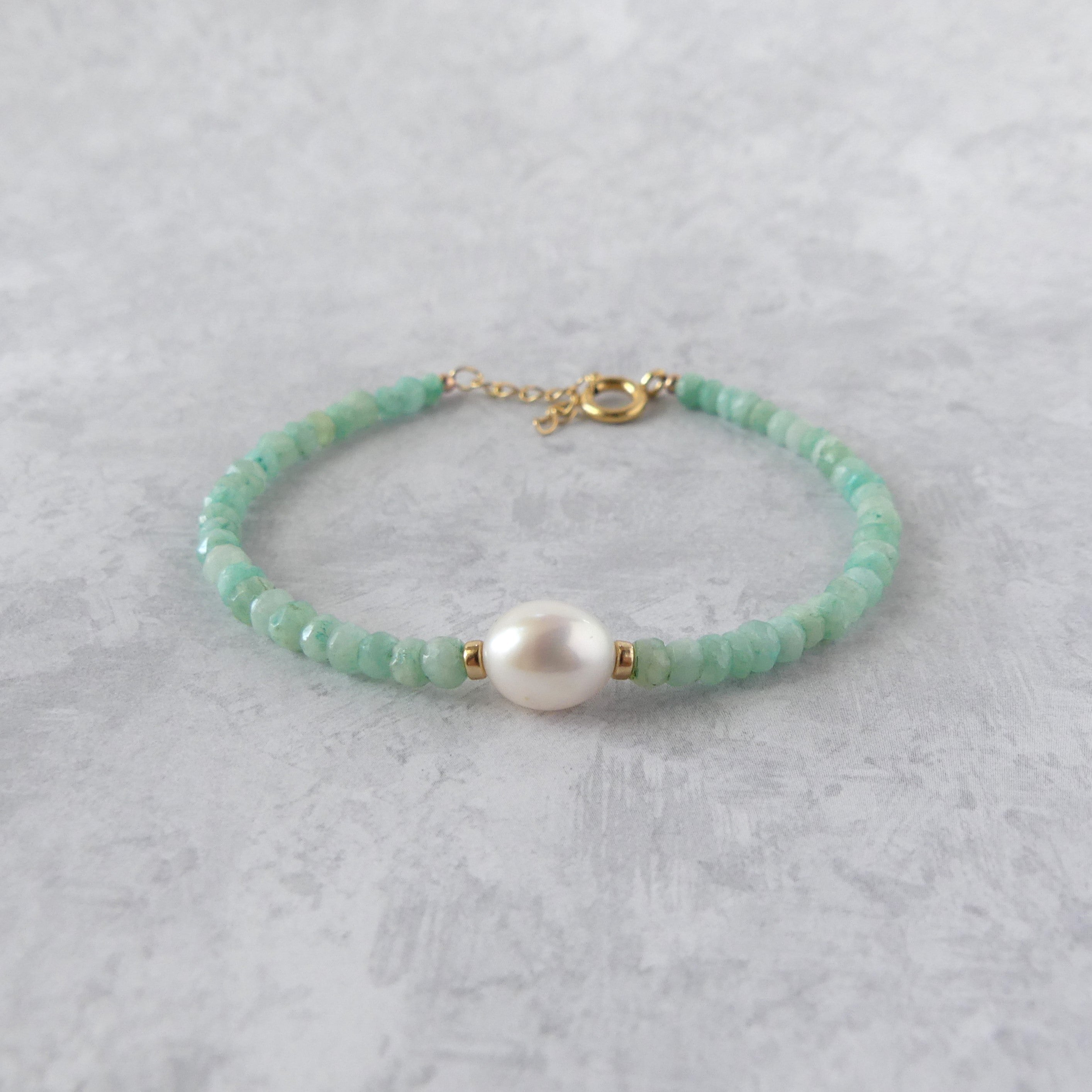 delicate amazonite bracelet with pearl meaningful jewelry gift unique handcrafted calming