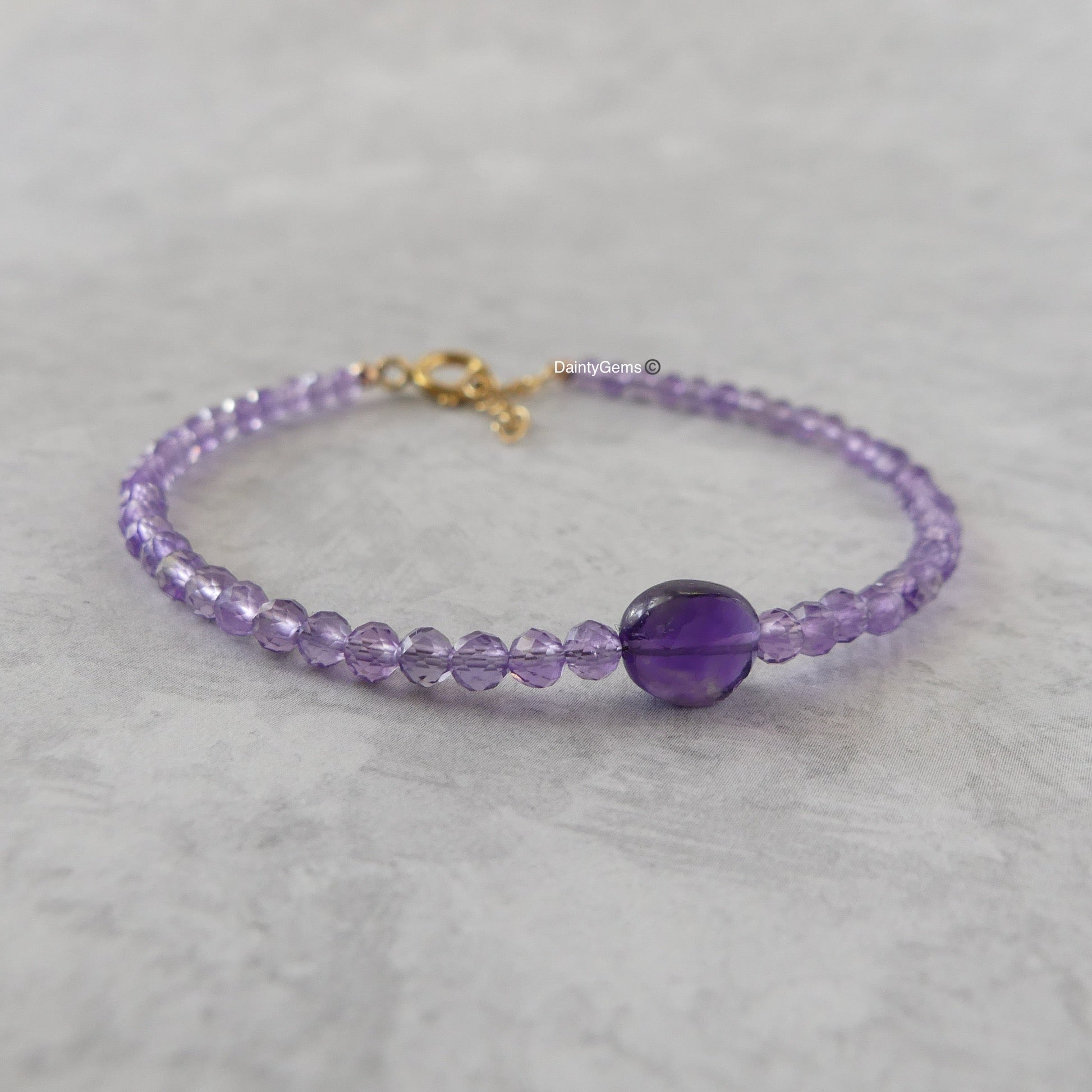 dainty amethyst beaded bracelet February birthstone meaningful gift