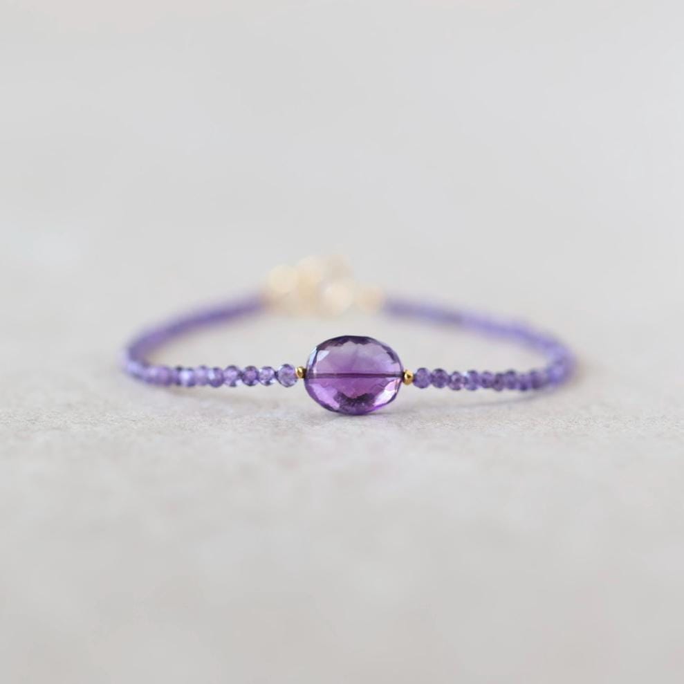 Tiny Amethyst Bracelet Dainty Gold Filled Gemstone Beaded Bracelet Purple Crystal Jewelry Boho February Birthstone Birthday Gift Mom Wife