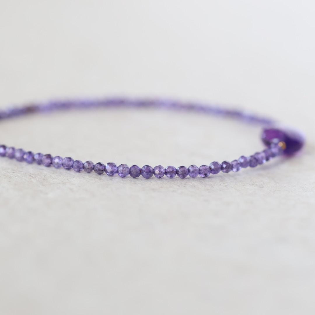 Tiny Amethyst Bracelet Dainty Gold Filled Gemstone Beaded Bracelet Purple Crystal Jewelry Boho February Birthstone Birthday Gift Mom Wife