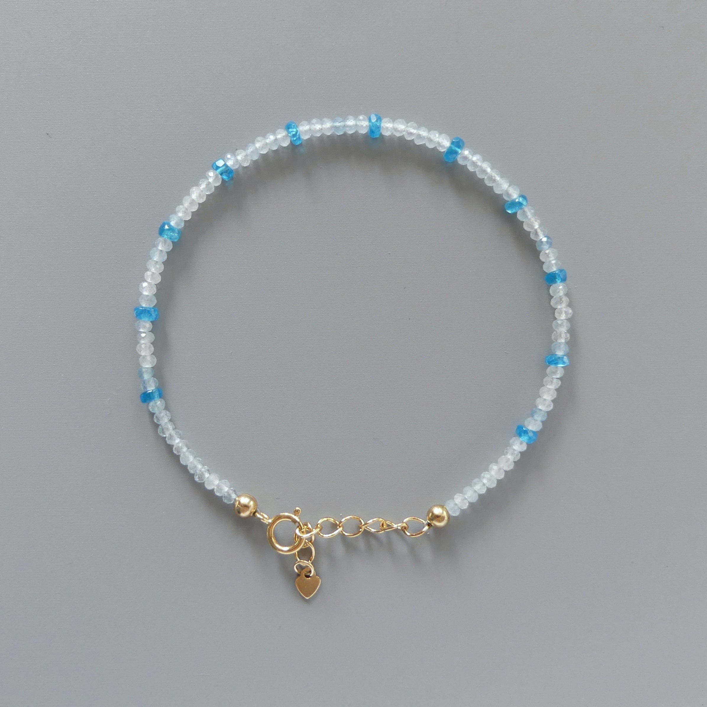 Dainty Aquamarine Bracelet Peacock Apatite Delicate Gemstone Beaded Bracelet Gold Filled Minimalist Jewelry March Birthstone Bridesmaid Gift