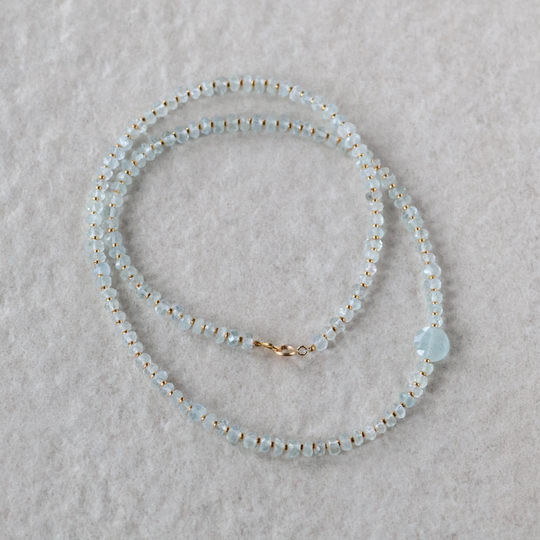 Dainty Aquamarine Necklace Beaded Choker Layering Simple Necklace Minimalist Jewelry Gift March Birthstone Mom Wife Bridesmaids