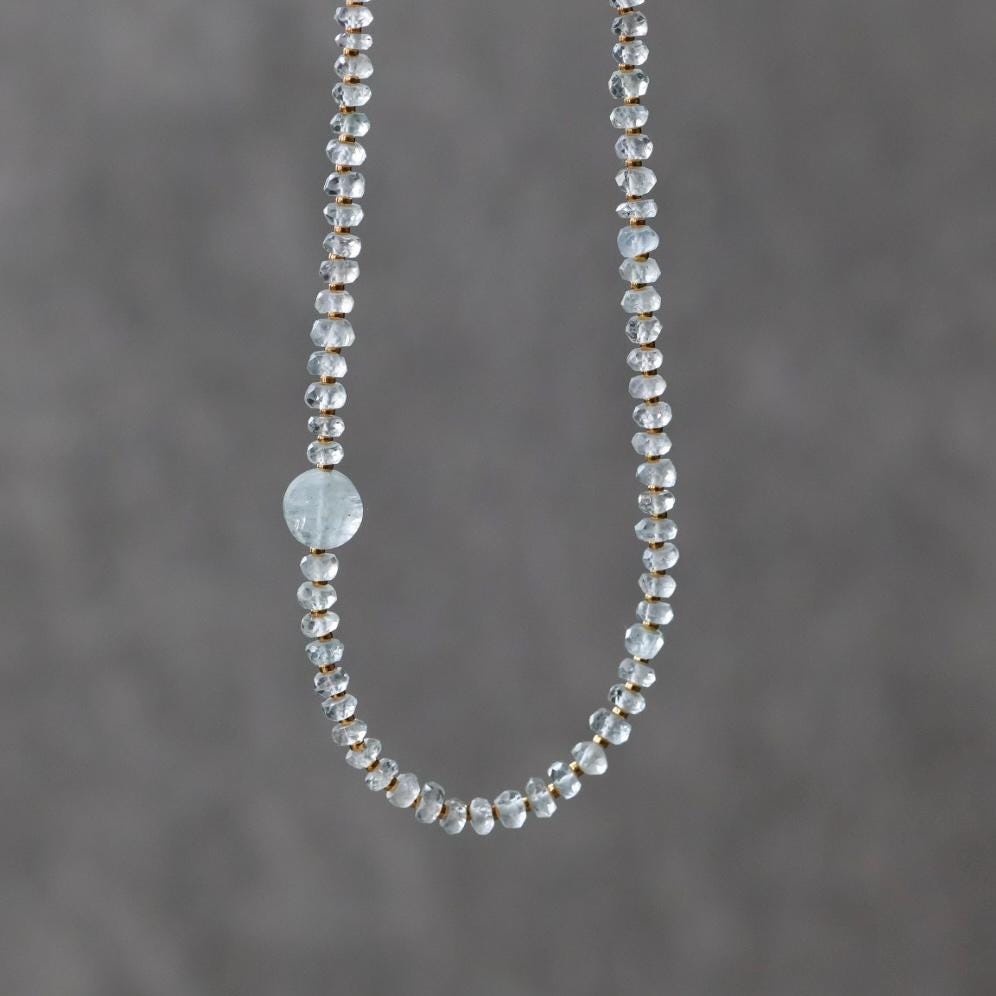 Dainty Aquamarine Necklace Beaded Choker Layering Simple Necklace Minimalist Jewelry Gift March Birthstone Mom Wife Bridesmaids