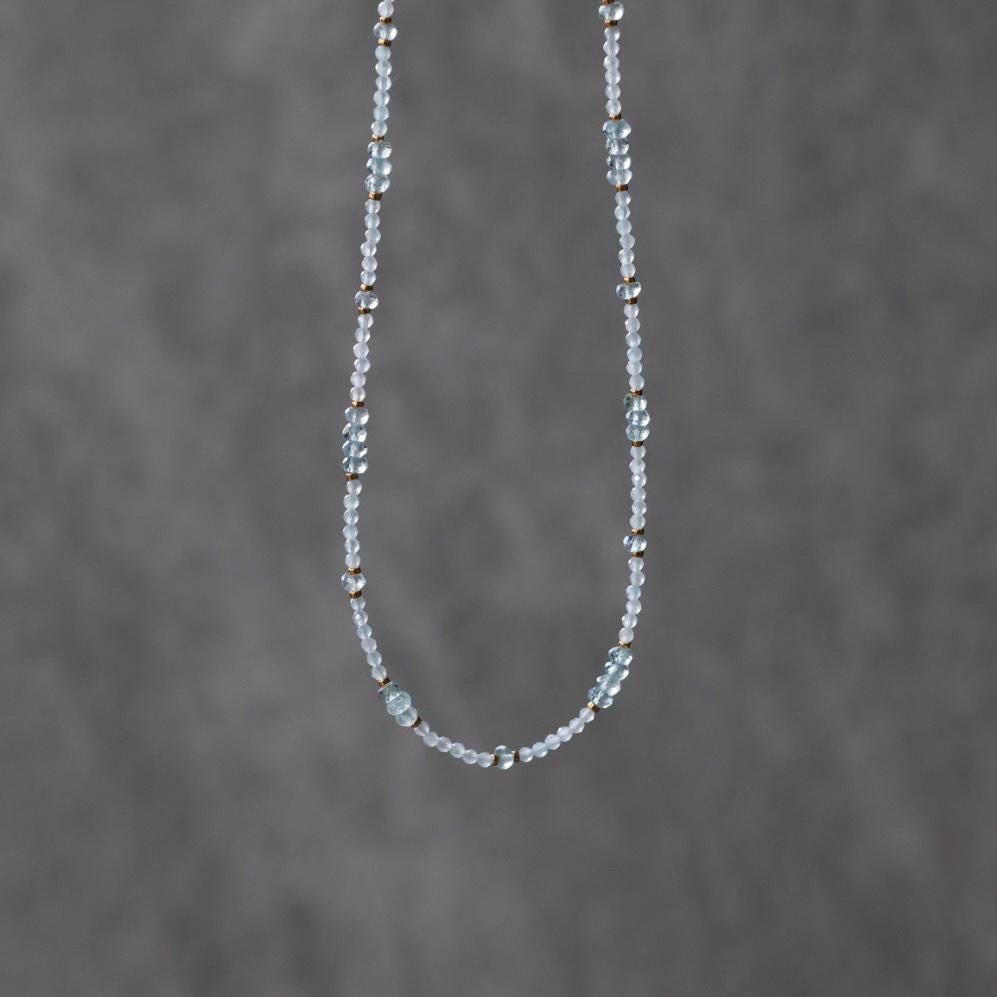 Dainty Aquamarine Necklace Beaded Choker Layering Simple Necklace Minimalist Jewelry Gift March Birthstone Mom Wife Bridesmaids