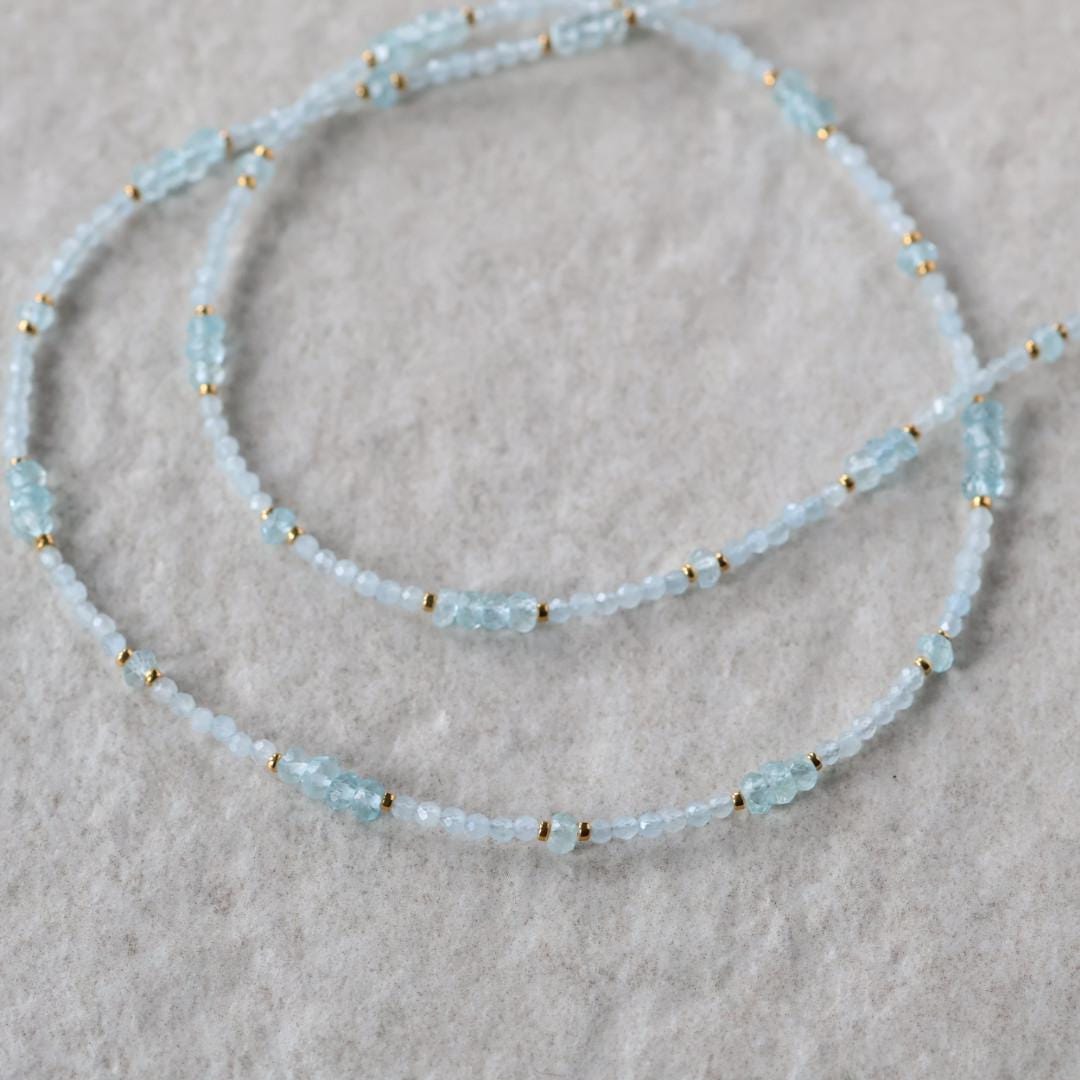 Dainty Aquamarine Necklace Beaded Choker Layering Simple Necklace Minimalist Jewelry Gift March Birthstone Mom Wife Bridesmaids