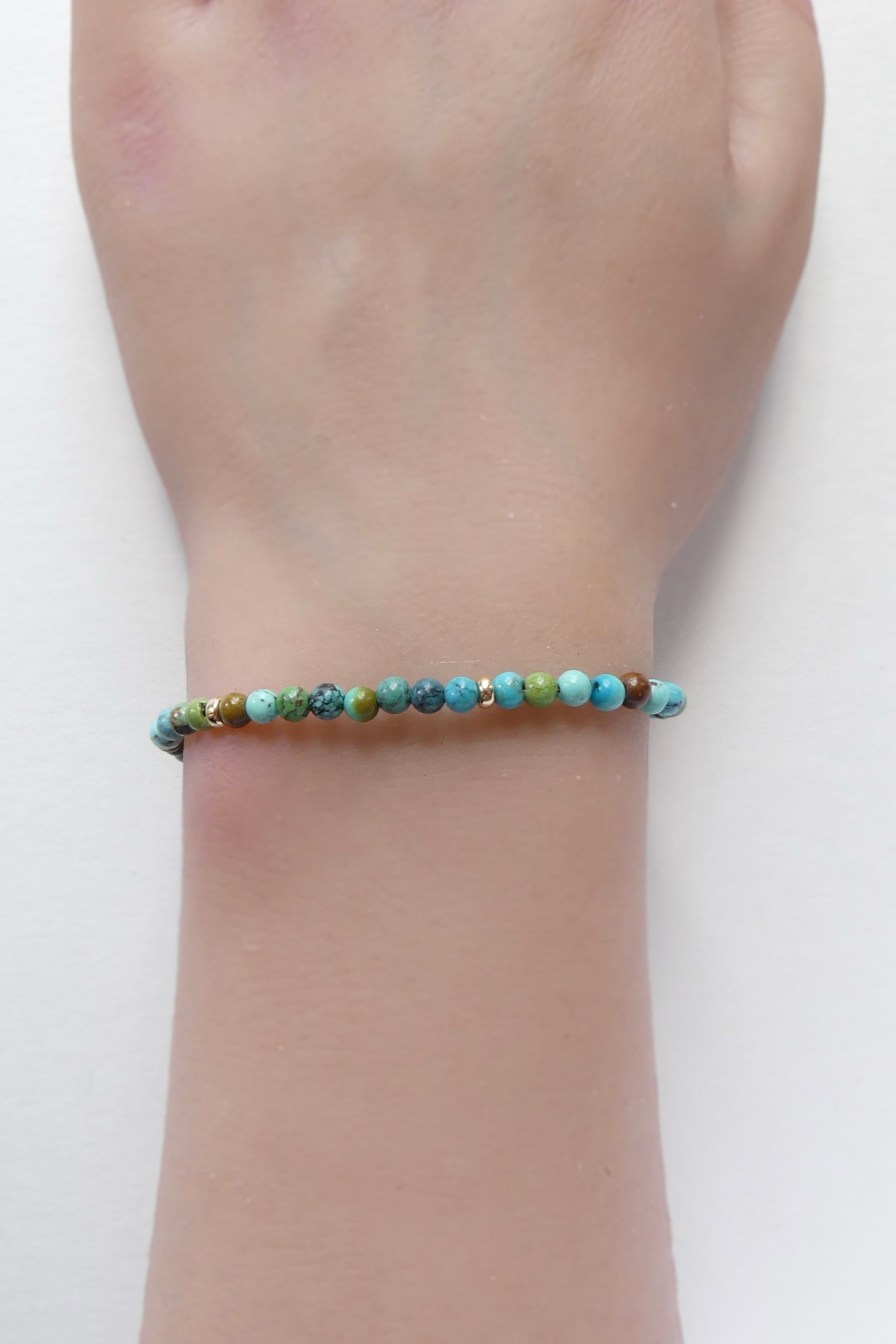 3mm natural Arizona turquoise bracelet with gold filled beads and adjustable clasp, handmade dainty December birthstone jewelry 6.5 to 8 inch