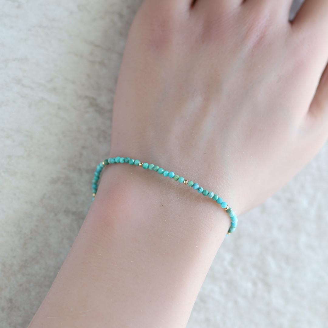 Tiny Arizona Turquoise Bracelet Dainty Gemstone Beaded Bracelet Blue Crystal December Birthstone Jewelry Minimalist Birthday Gift Bride Wife