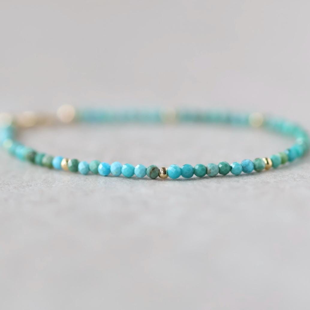 Tiny Arizona Turquoise Bracelet Dainty Gemstone Beaded Bracelet Blue Crystal December Birthstone Jewelry Minimalist Birthday Gift Bride Wife