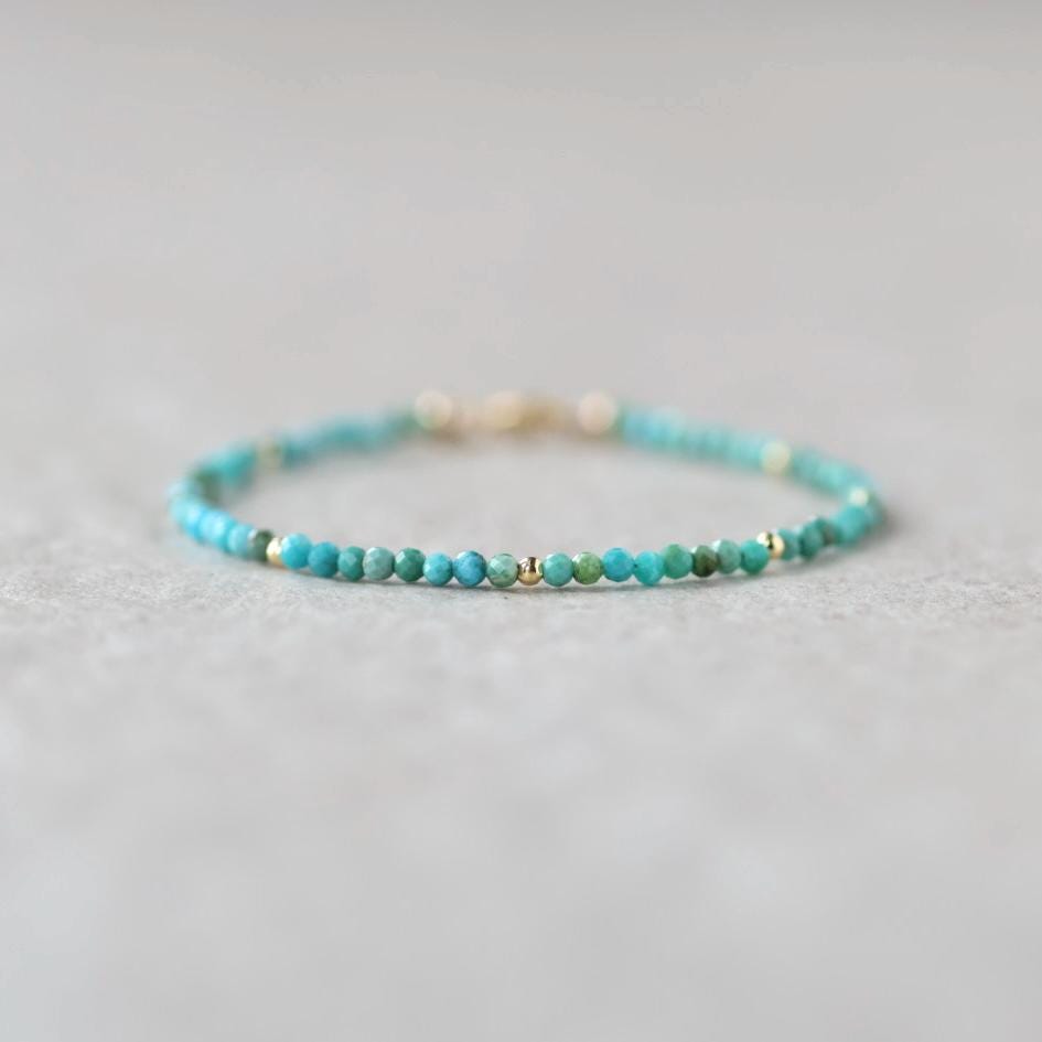 Tiny Arizona Turquoise Bracelet Dainty Gemstone Beaded Bracelet Blue Crystal December Birthstone Jewelry Minimalist Birthday Gift Bride Wife