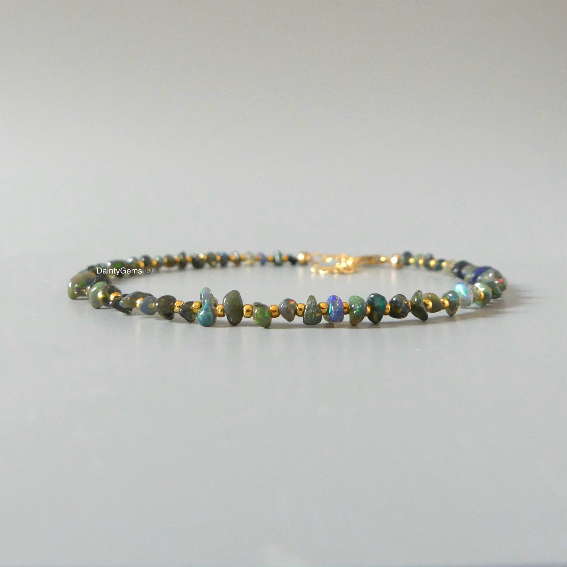 dainty black Ethiopian opal bead bracelet