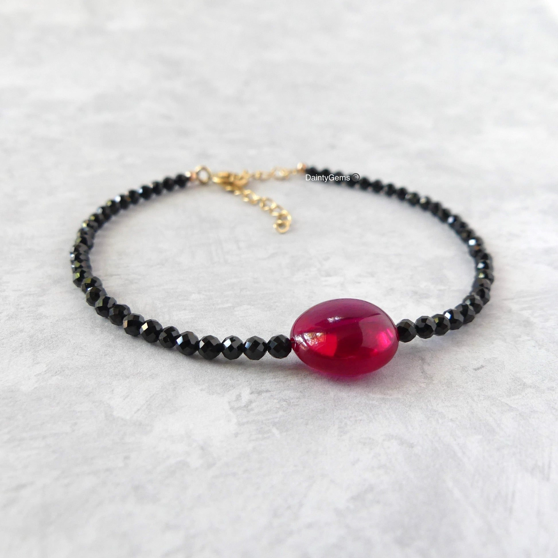 ruby and black spinel bracelet whimsy goth jewelry gift boho