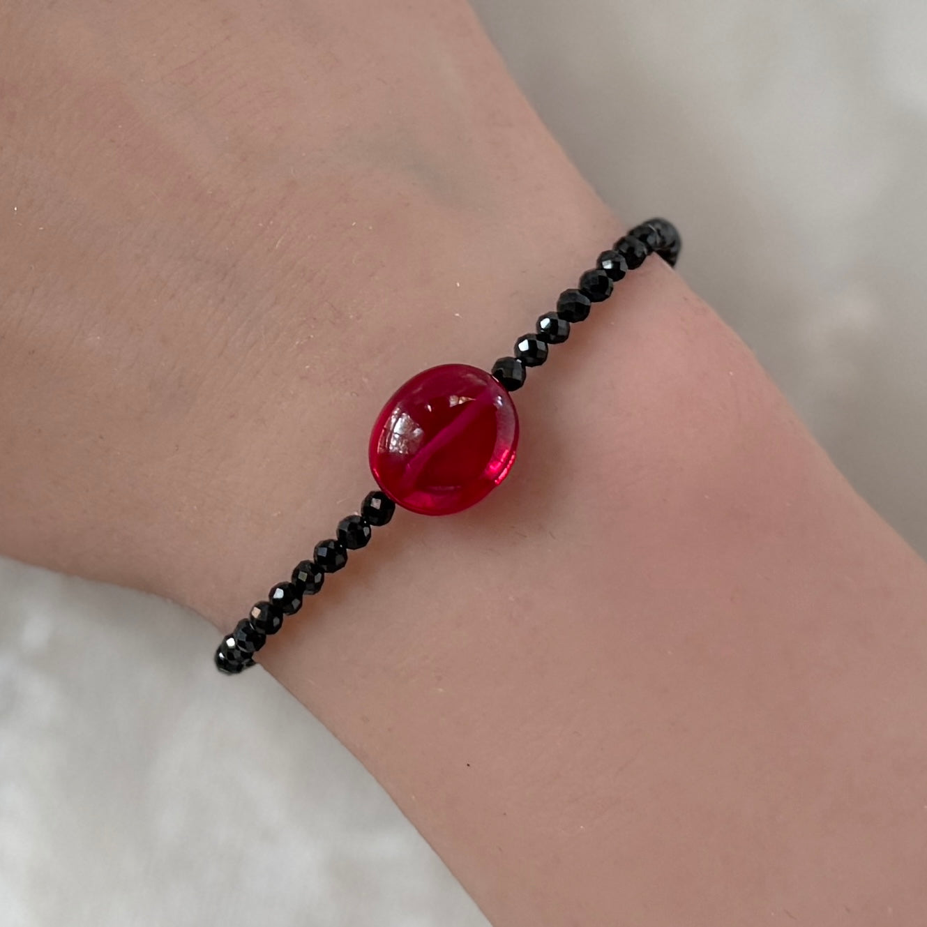 ruby and black spinel bracelet whimsy goth jewelry gift boho