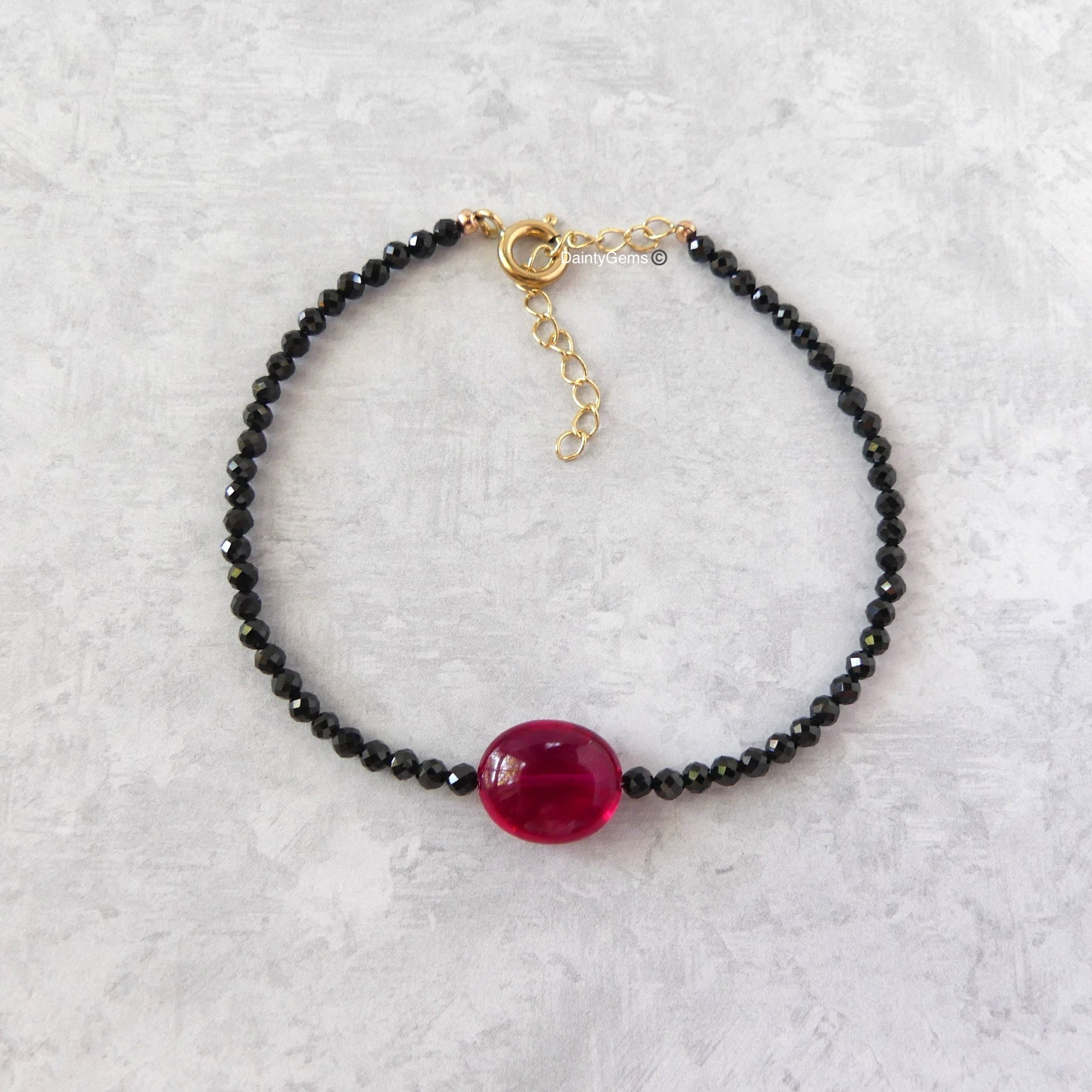 ruby and black spinel bracelet whimsy goth jewelry gift boho