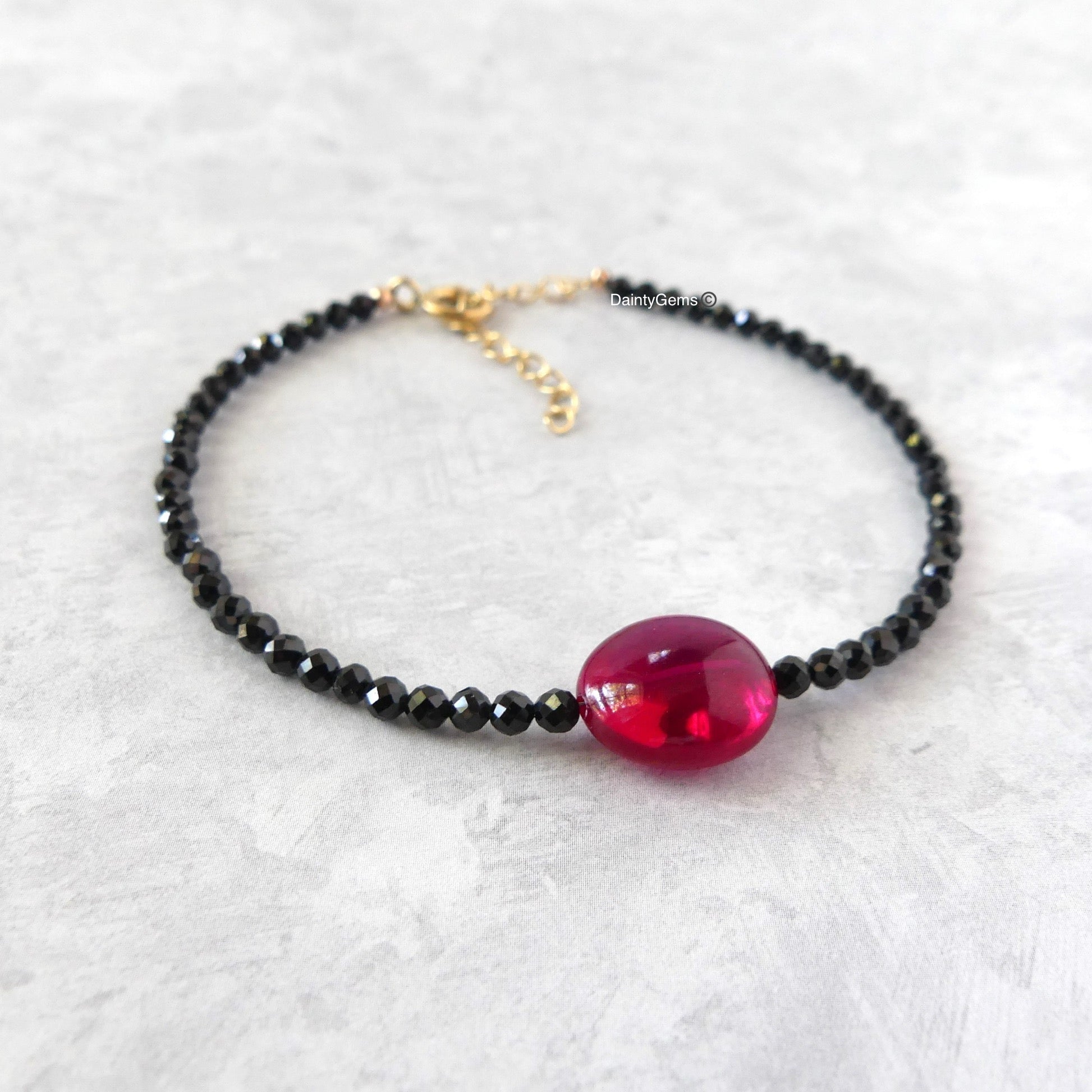 ruby and black spinel bracelet whimsy goth jewelry gift boho