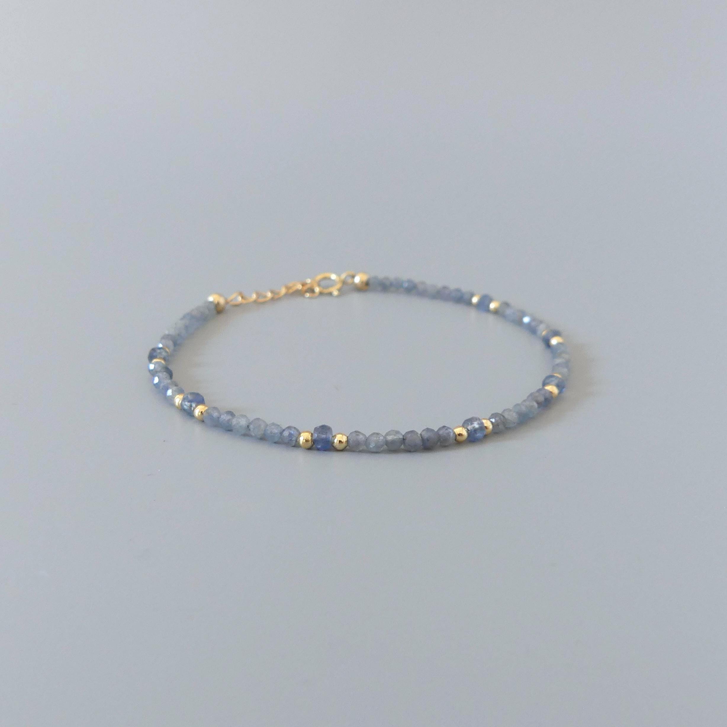Tiny Blue Sapphire Bracelet Dainty Gemstone Beaded Bracelet Crystal Minimalist Jewelry September Birthstone Gift for Women Wife Daughter