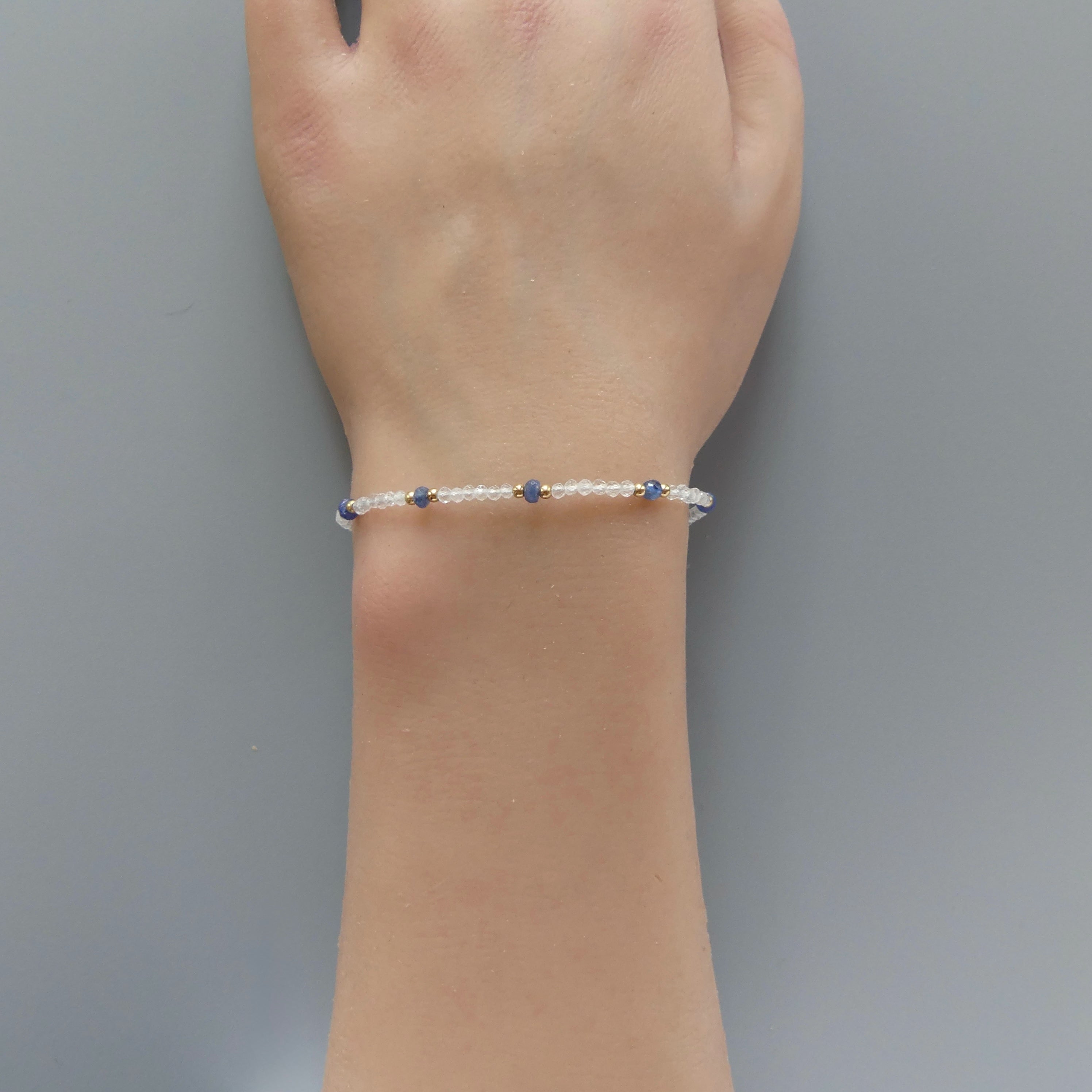 Tiny Blue Sapphire Bracelet Dainty Rock Quartz Gold Filled Bracelet Stacking Minimalist Birthstone Bracelet Gift for Women Wife Daughter