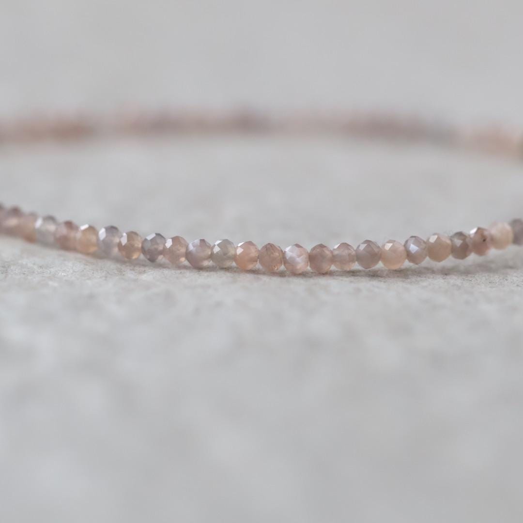 Tiny Chocolate Moonstone Bracelet Dainty Gemstone Beaded Jewelry Minimalist June Birthstone Birthday Gift for Women Mom Wife Friend Daughter