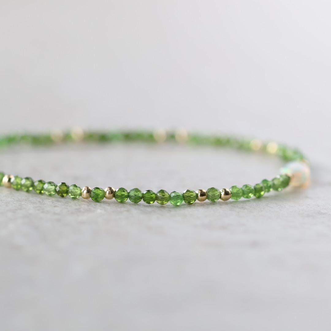 Tiny Opal Bracelet Dainty Diopside Gemstone Beaded Jewelry Green Crystal October Birthstone Minimalist Jewelry Birthday Gift for Wife Mom